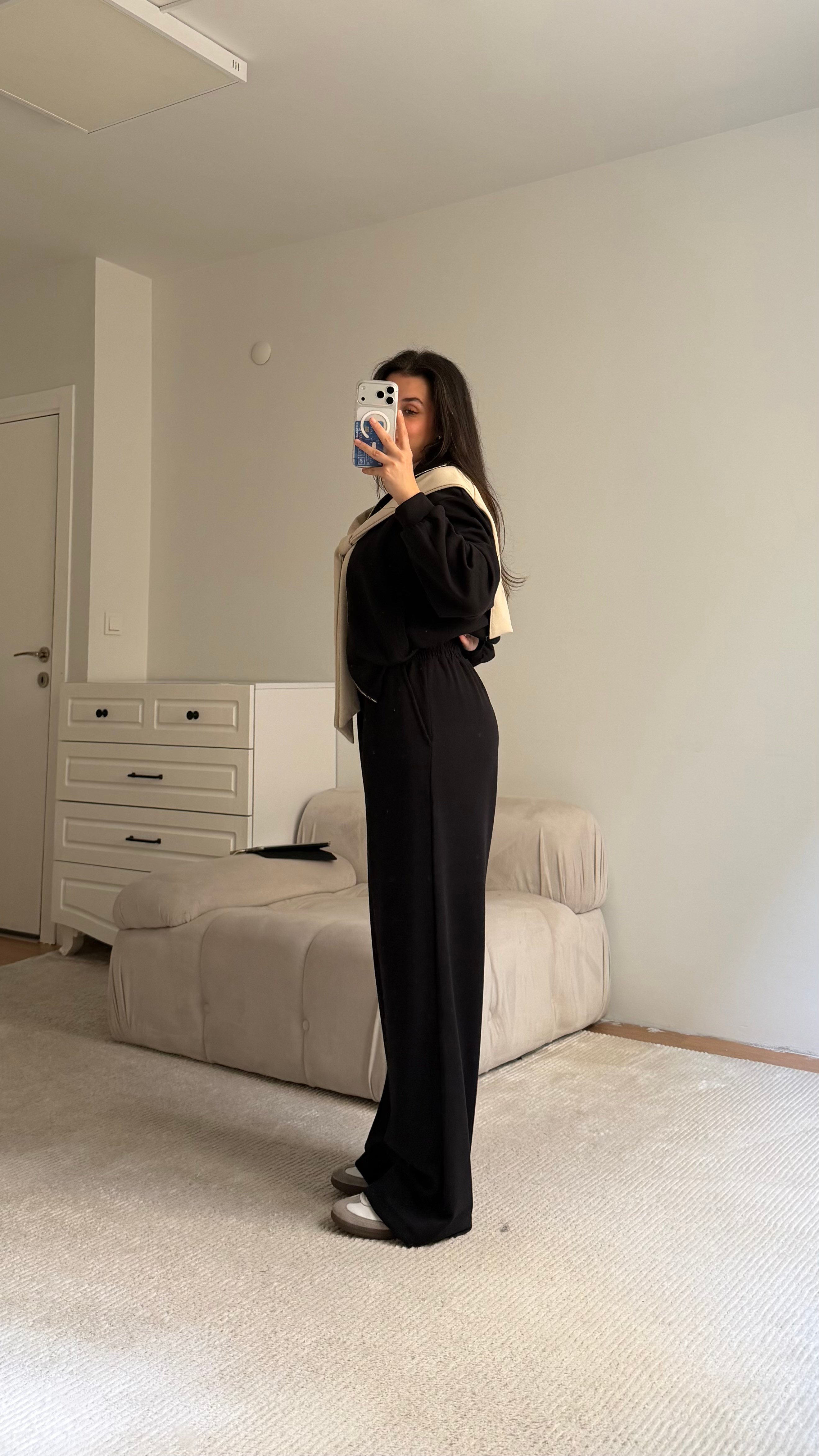 NWorl Siyah Şal Aksesuarlı Modal Ceket Pantolon Takım
