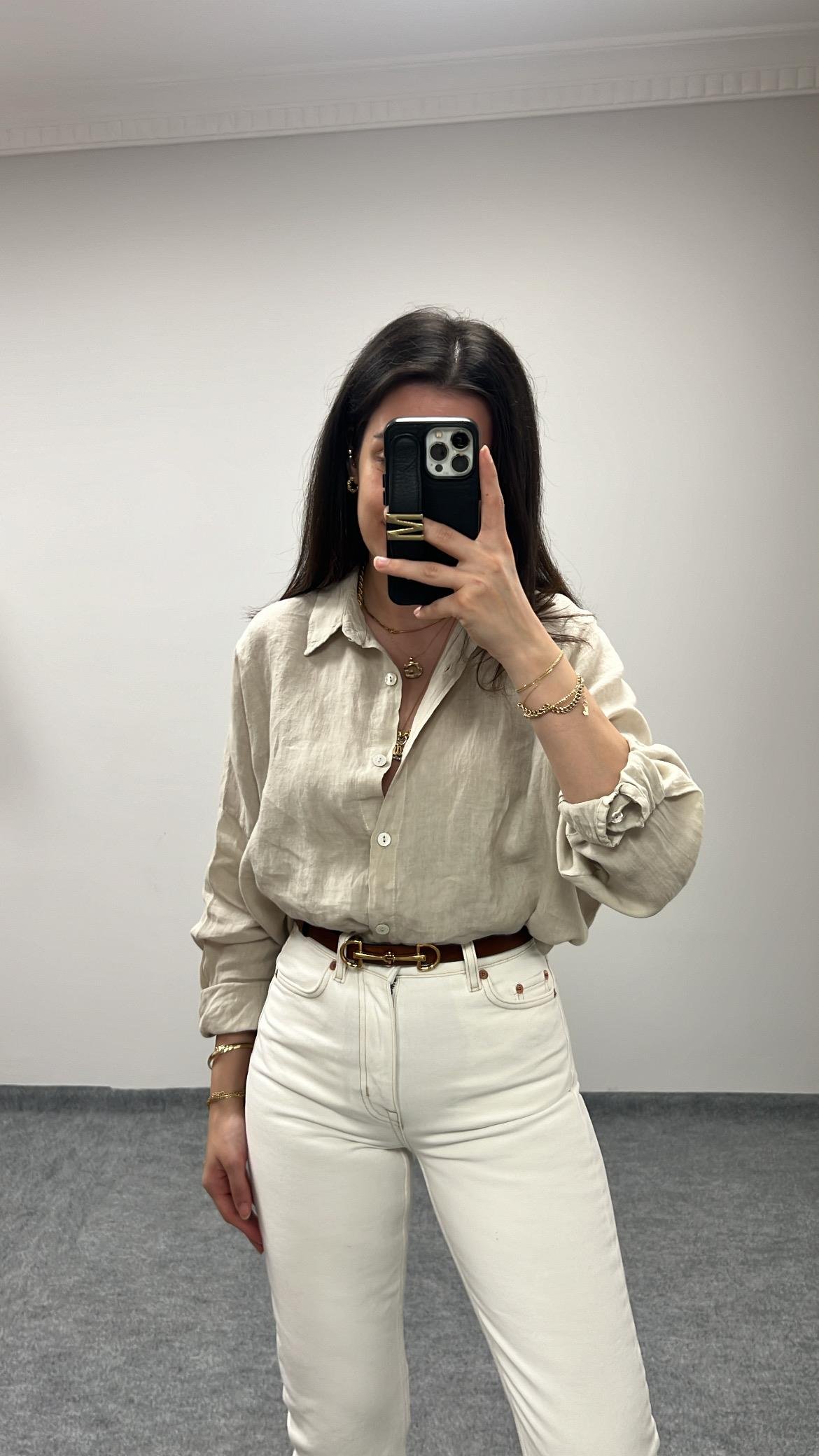 Olıve Ham Keten Oversıze Gömlek