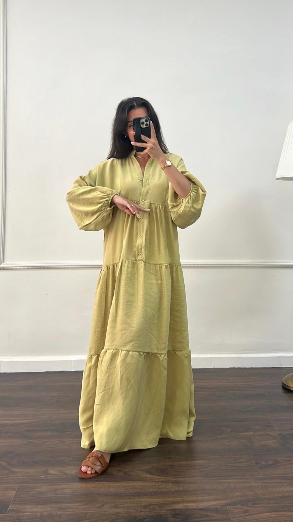 Olive Tensel Maxi Elbise