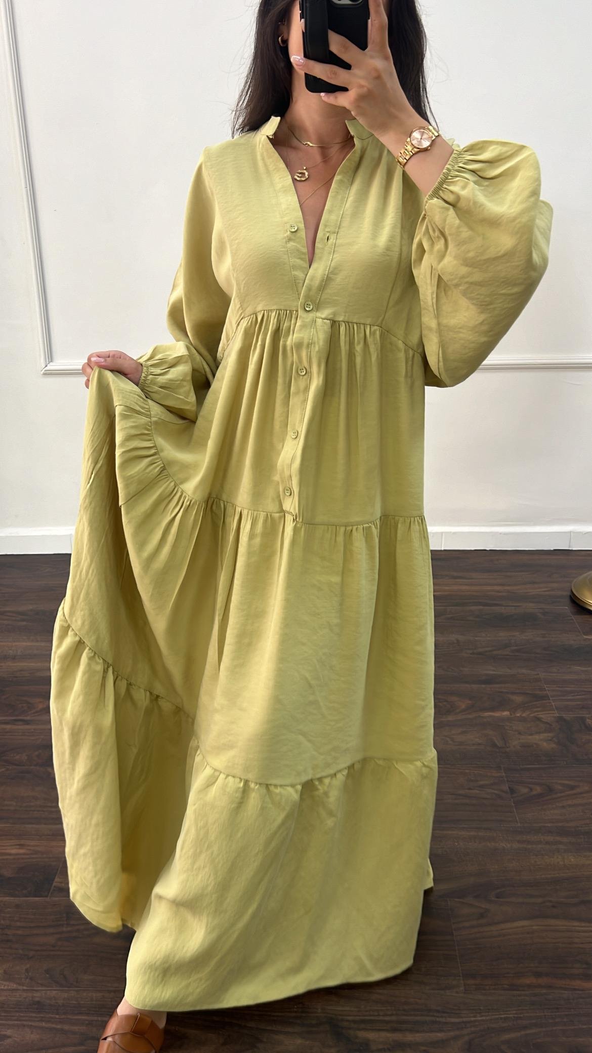 Olive Tensel Maxi Elbise