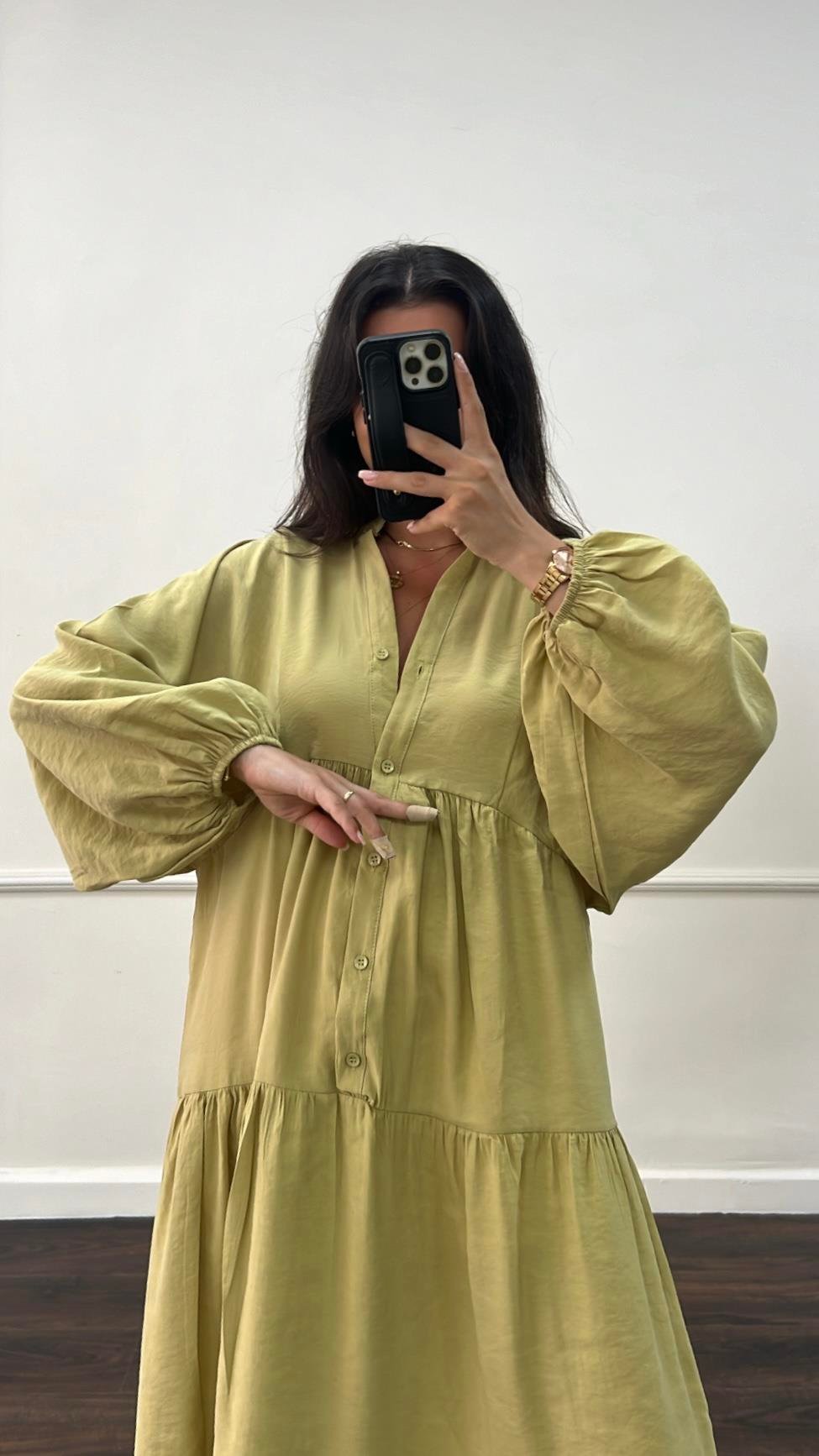 Olive Tensel Maxi Elbise