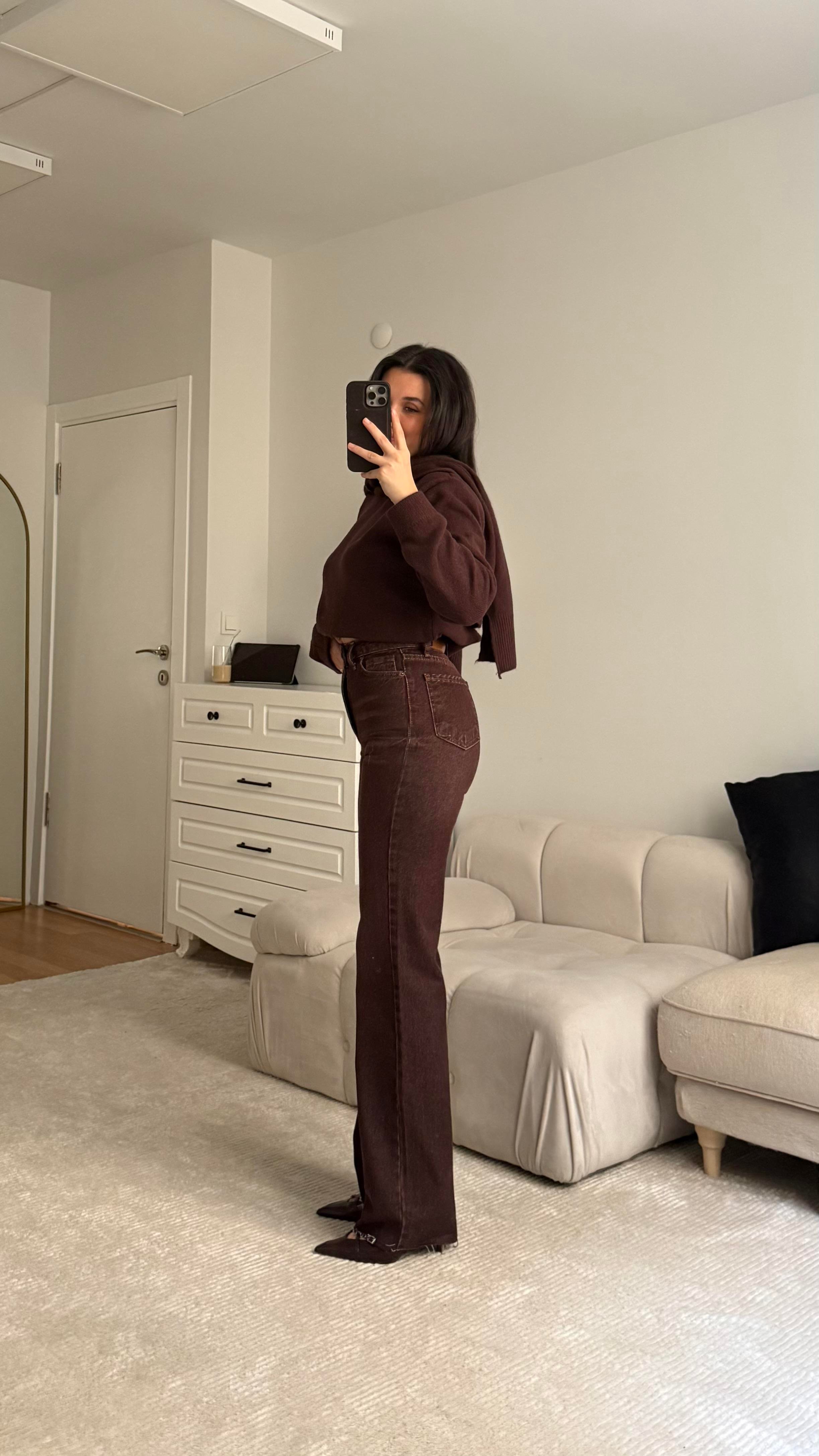 (Ön Sipariş )Kızıl Kahve Düz Kesim Jean( 15 Aralık Pazartesi Kargo Çıkışı )