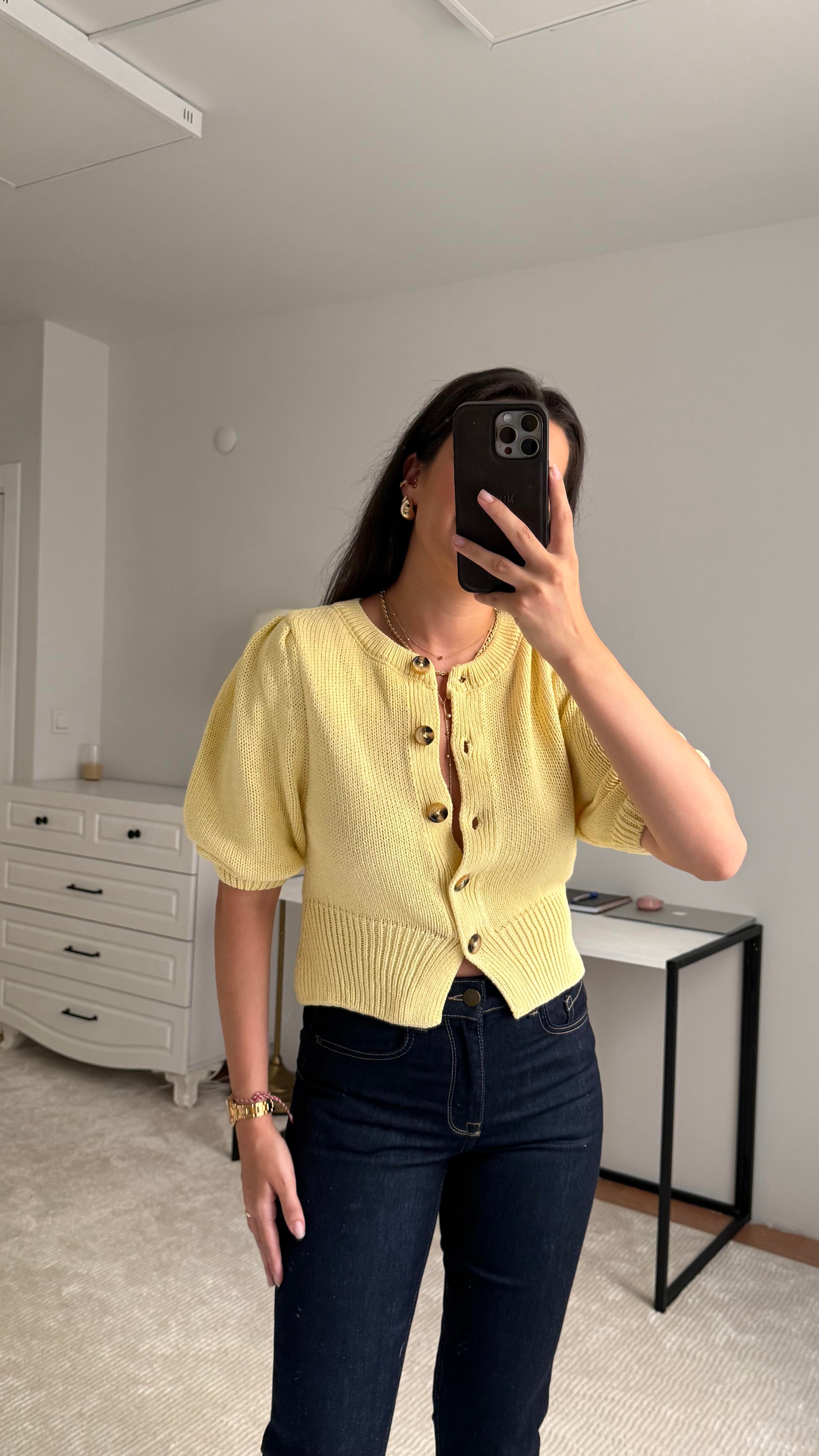 Osas Soft Sarı Kısa Kol Triko Hırka