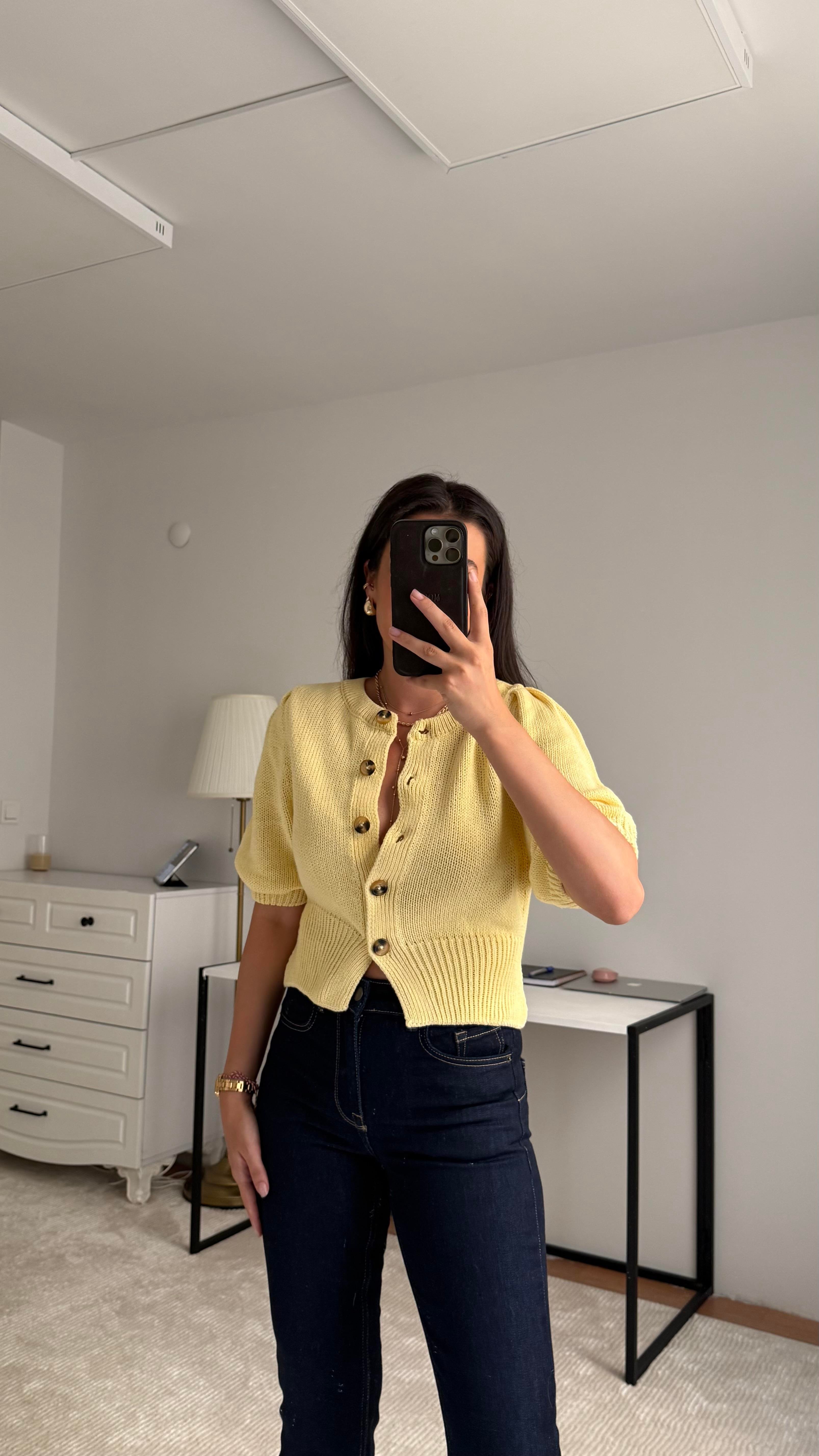 Osas Soft Sarı Kısa Kol Triko Hırka