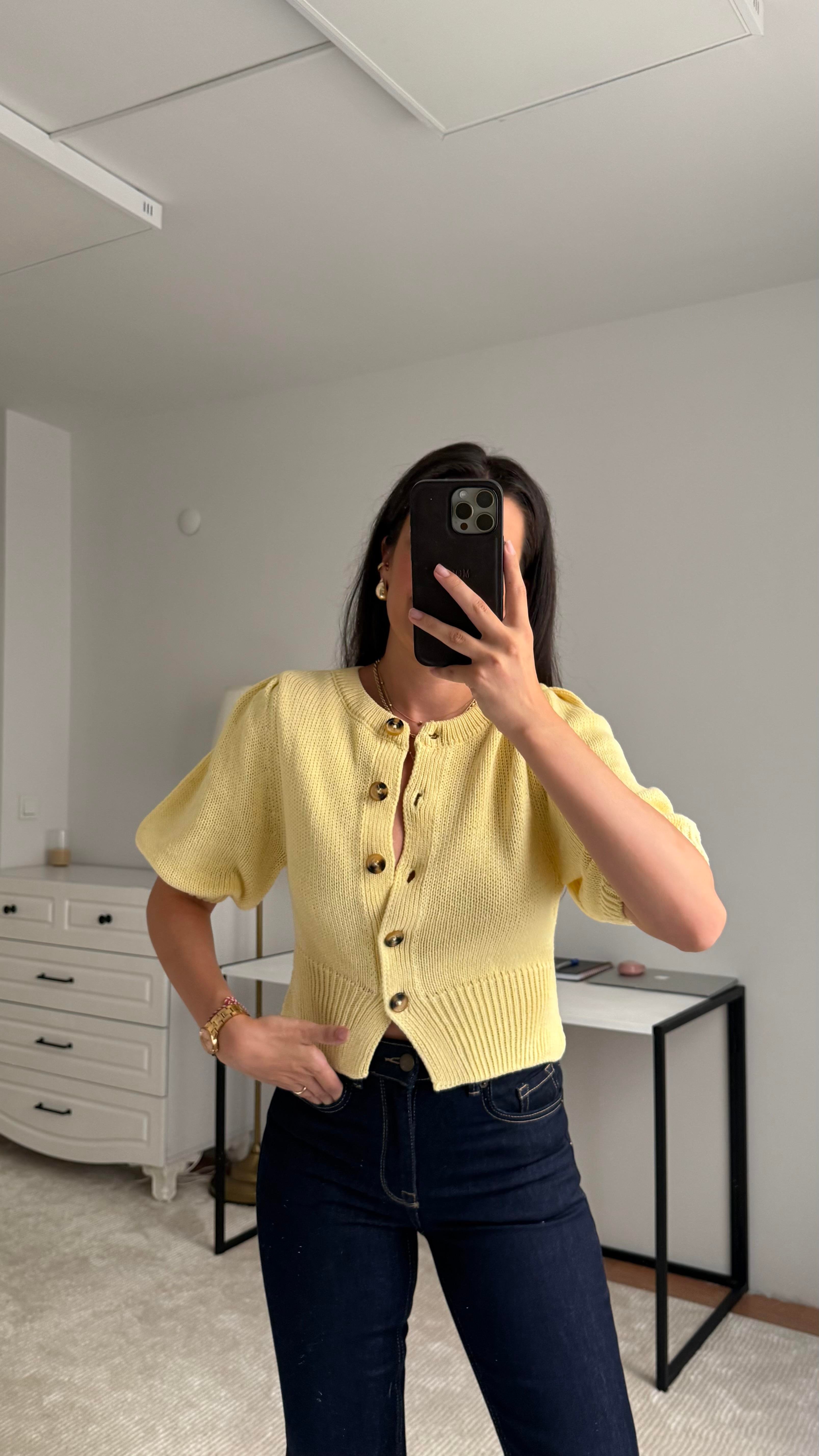 Osas Soft Sarı Kısa Kol Triko Hırka