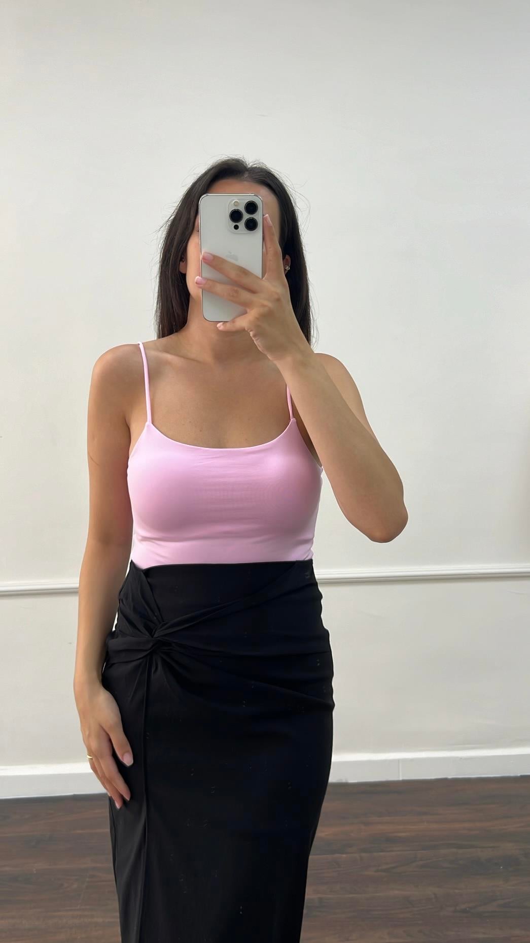 Pb Pembe İp Askı Çift Katlı Bodysuit