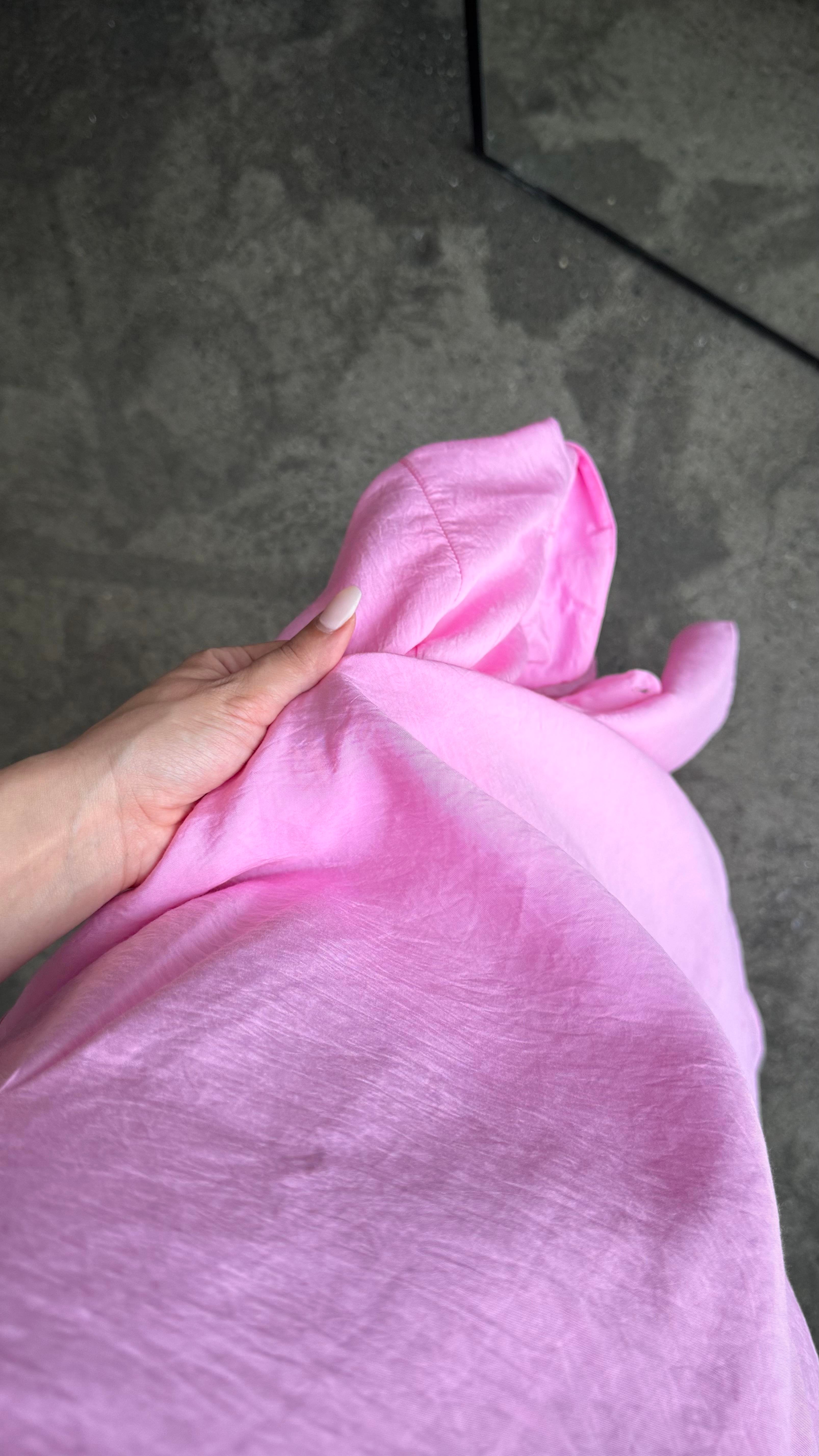 Pembe Gömlekli İp Askılı Elbise Tensel Takım
