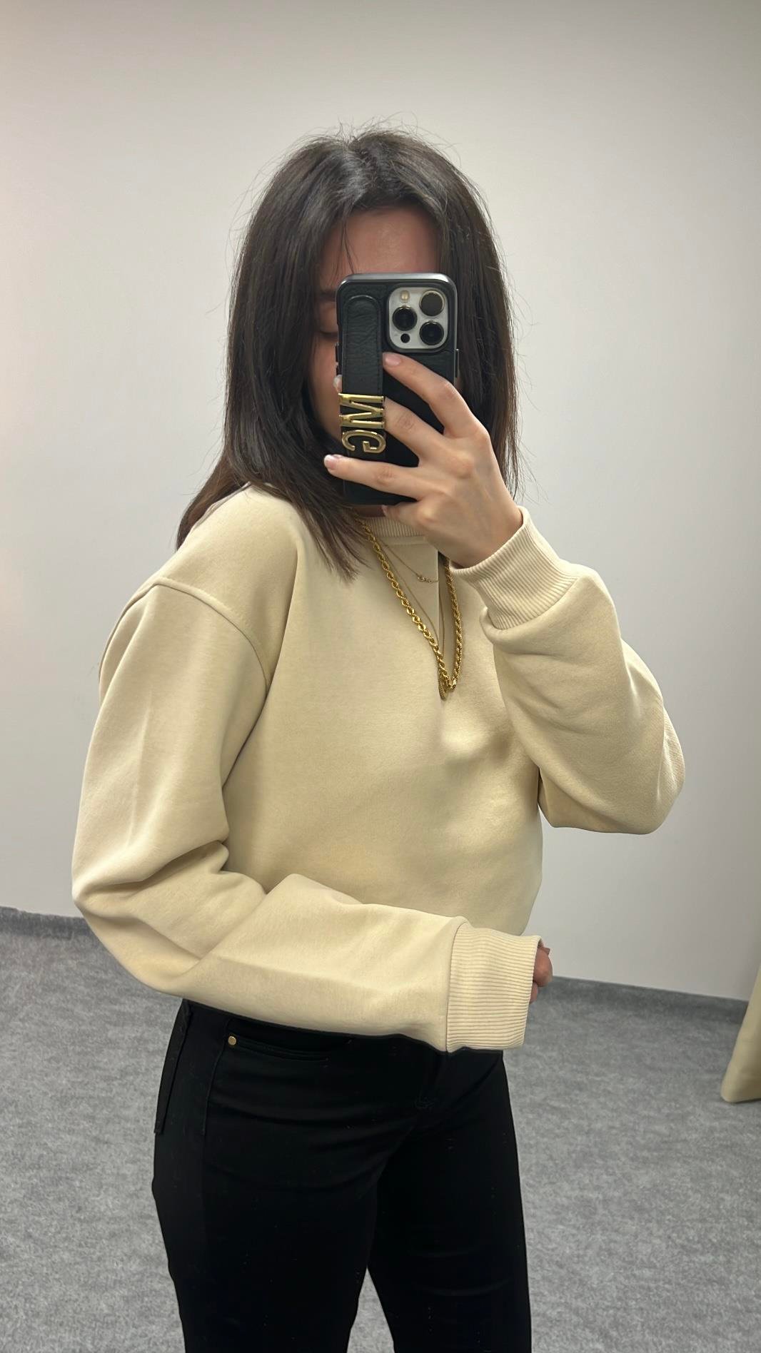 PRO EKRU  ŞARDONLU SWEATSHIRT