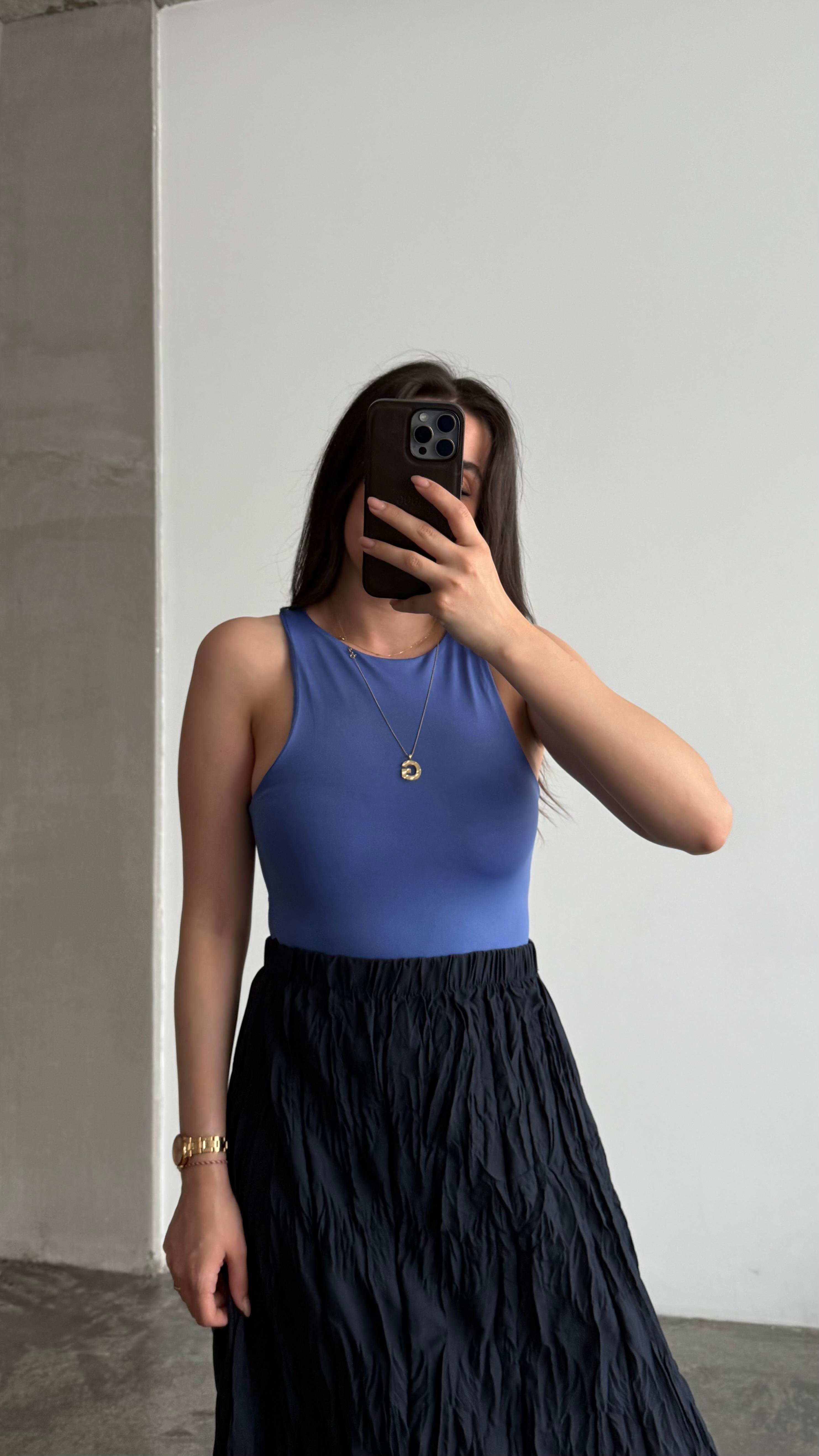 Pub Mavi Halter Yaka Bodysuit