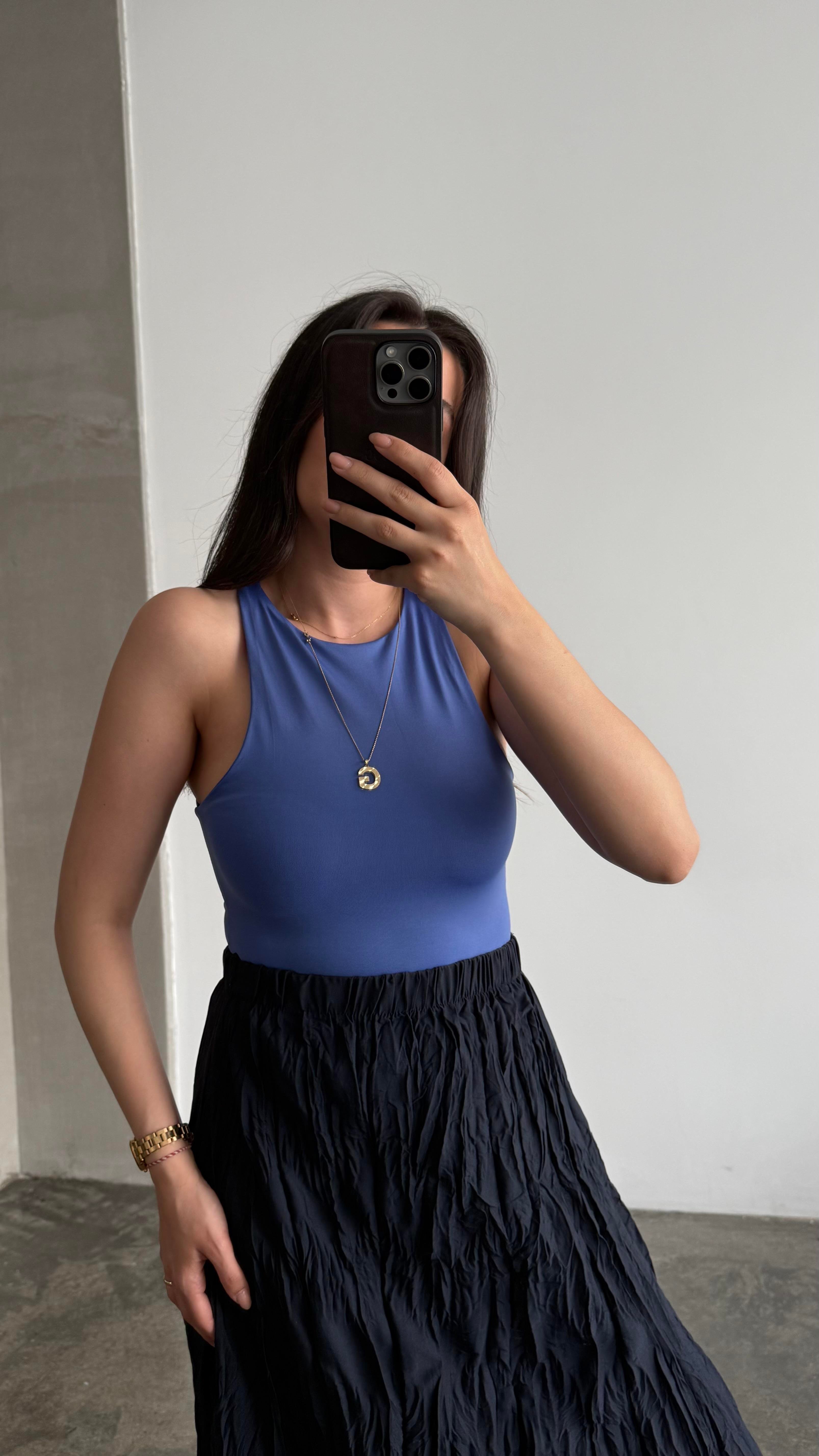 Pub Mavi Halter Yaka Bodysuit