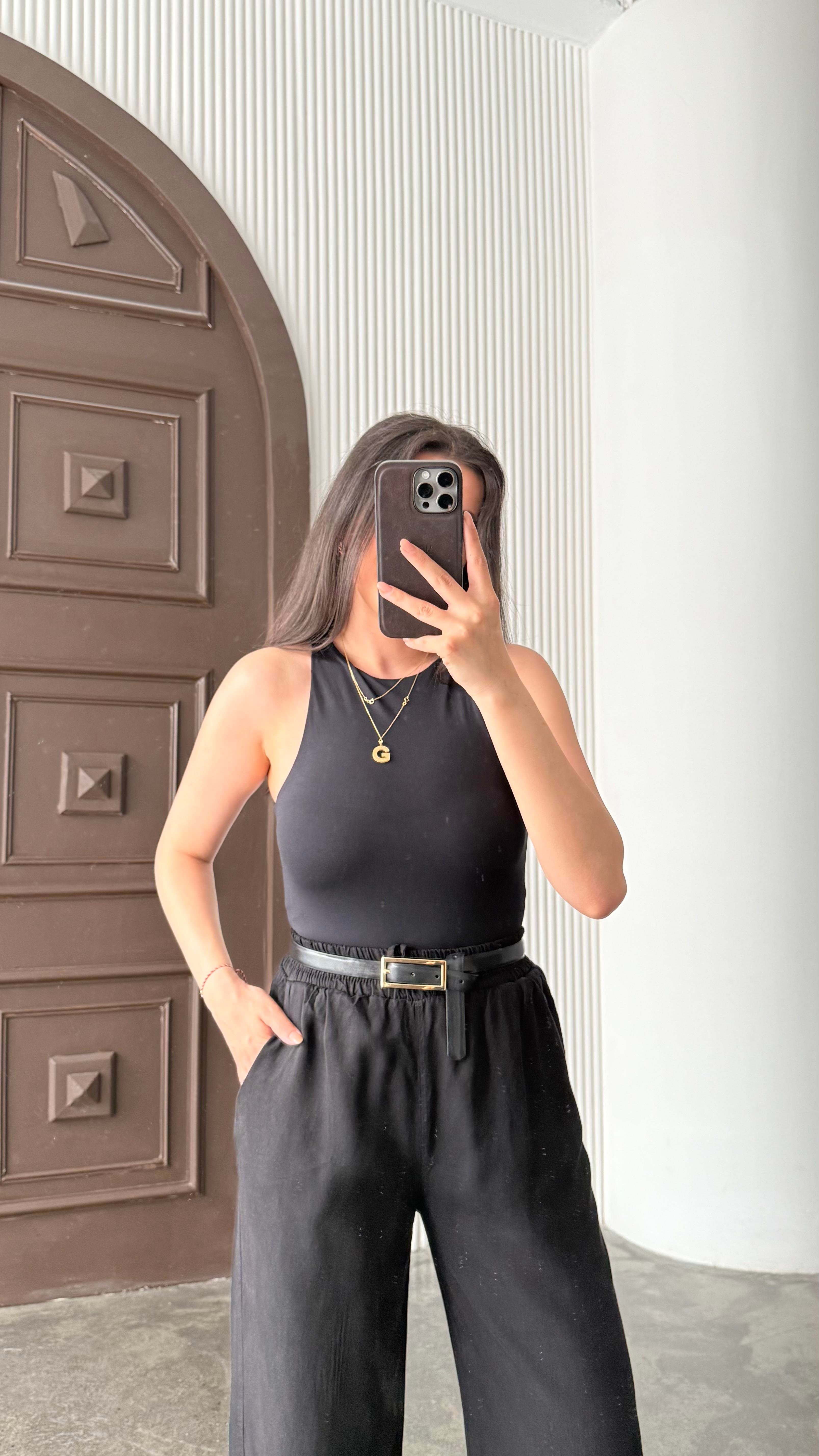 Pub Siyah Halter Yaka Bodysuit