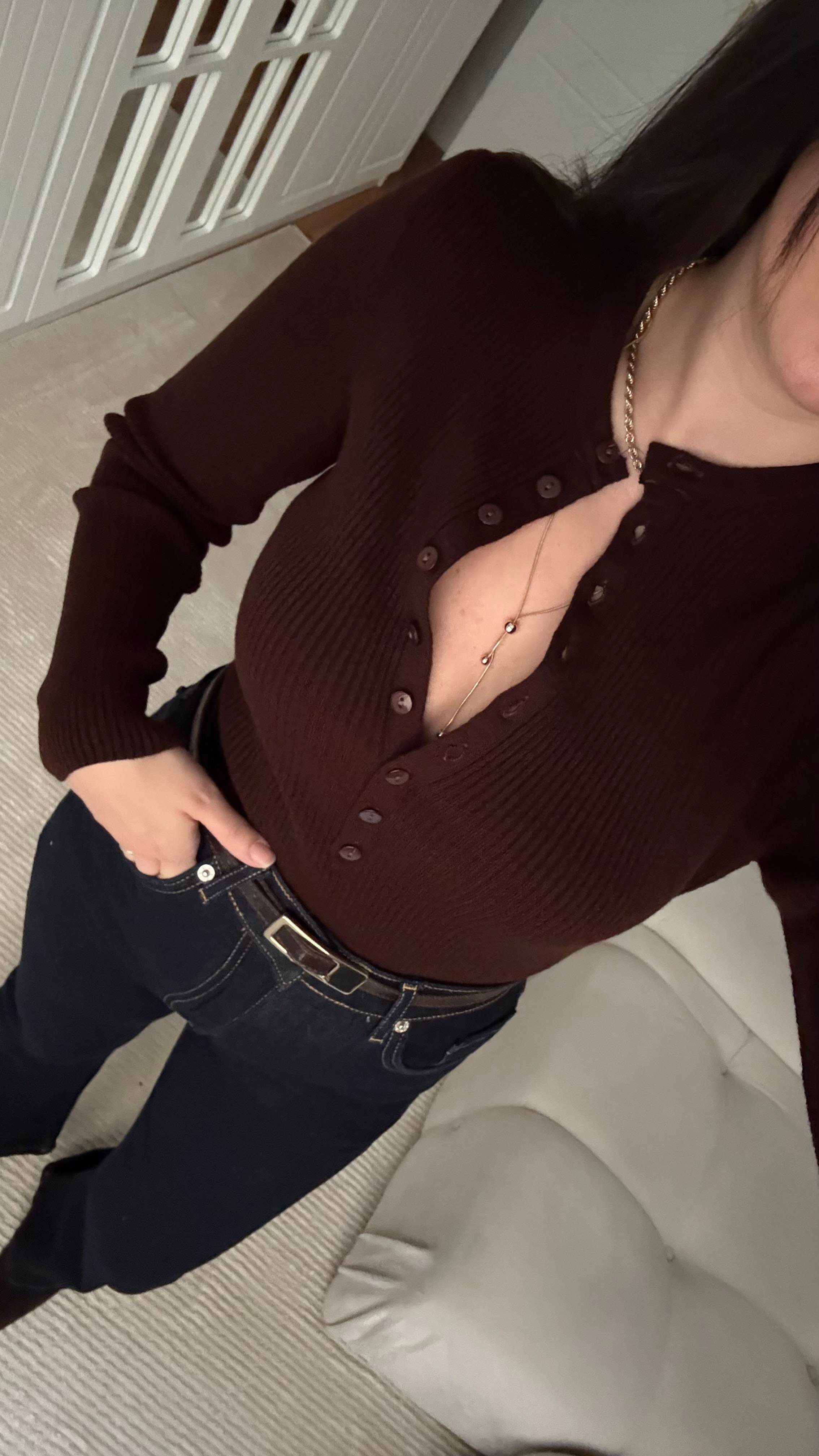 Rey Acı Kahve Full Düğmeli Triko