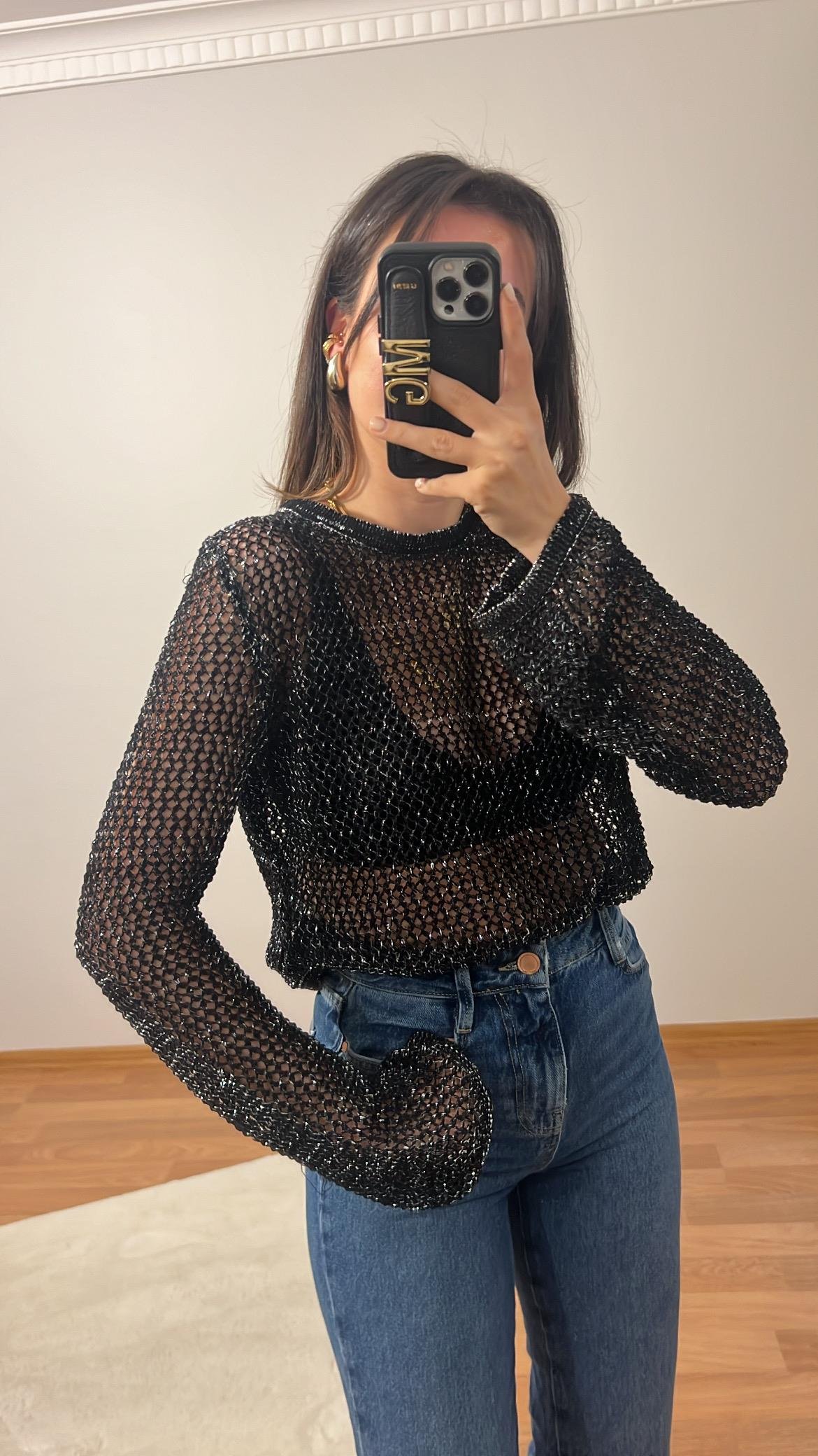 SİYAH AJURLU SİMLİ TRİKO