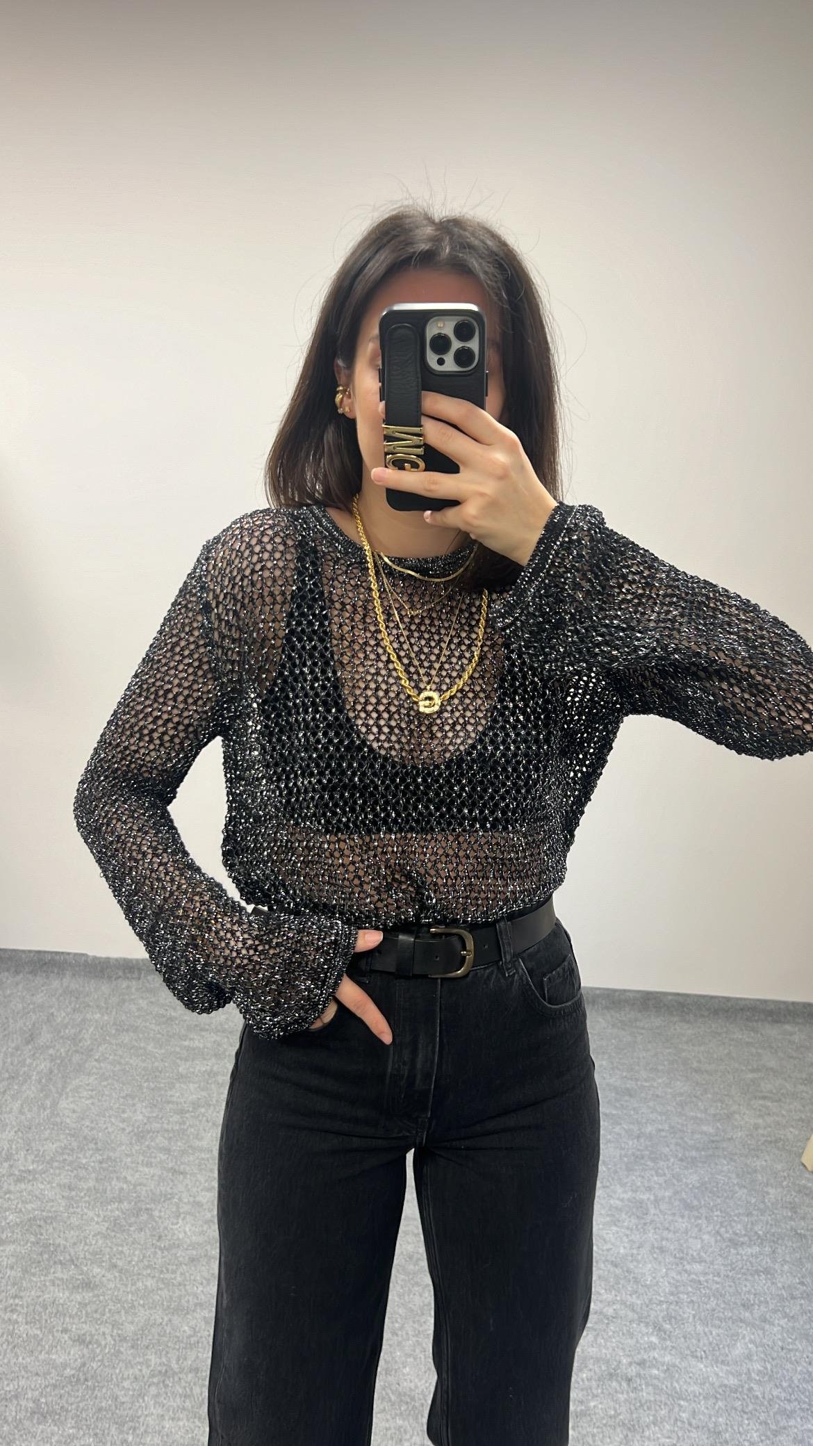 SİYAH AJURLU SİMLİ TRİKO