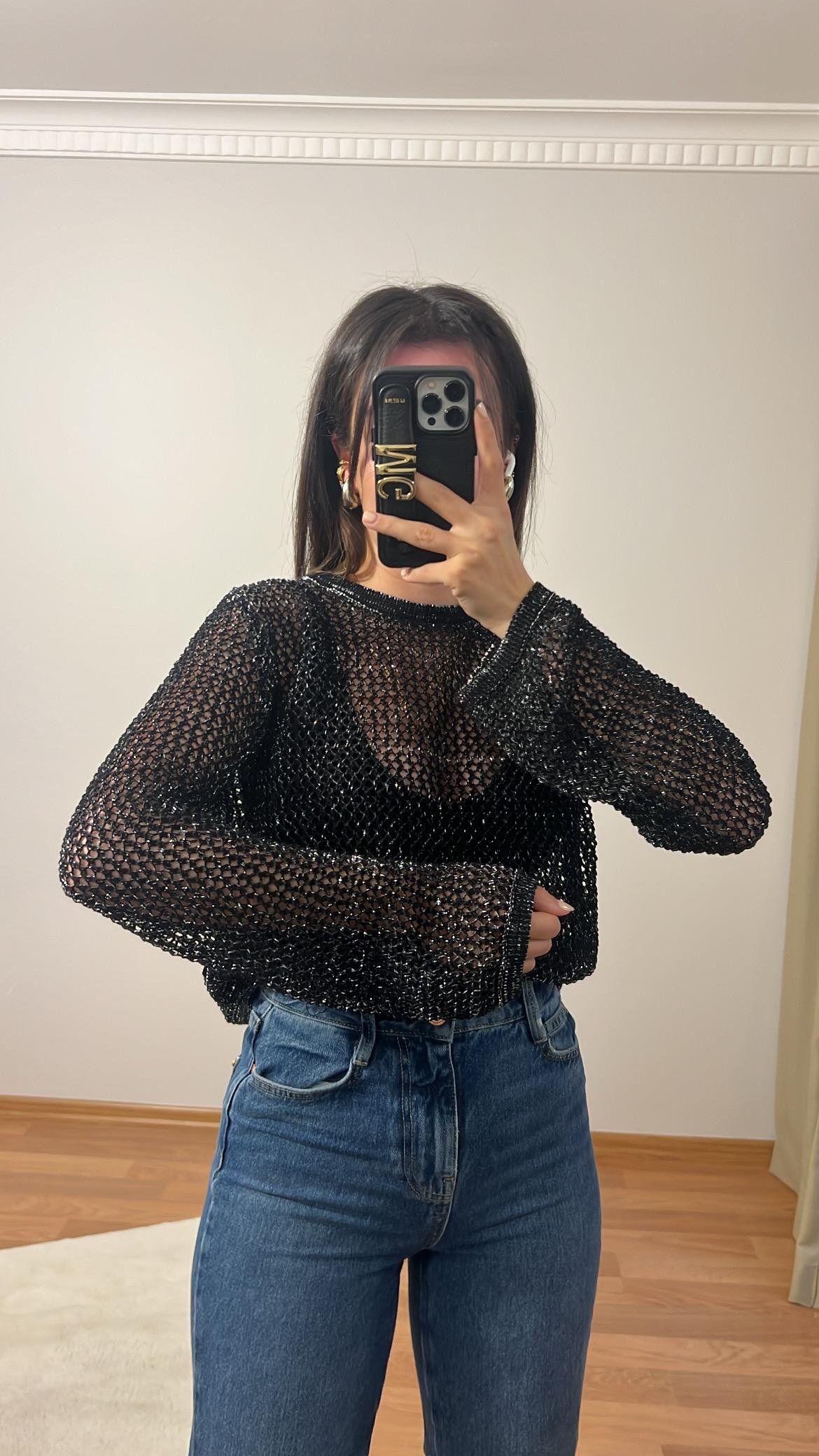 SİYAH AJURLU SİMLİ TRİKO