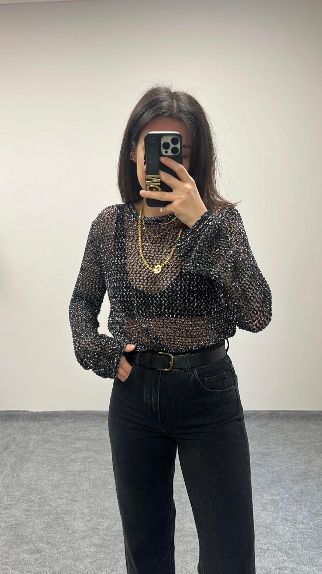 SİYAH AJURLU SİMLİ TRİKO