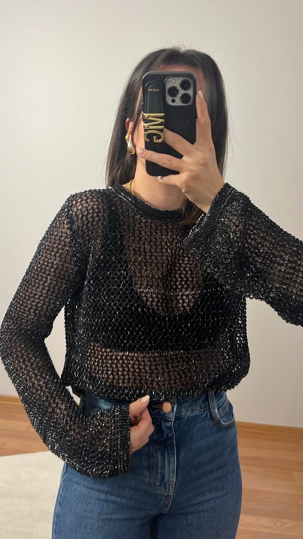 SİYAH AJURLU SİMLİ TRİKO