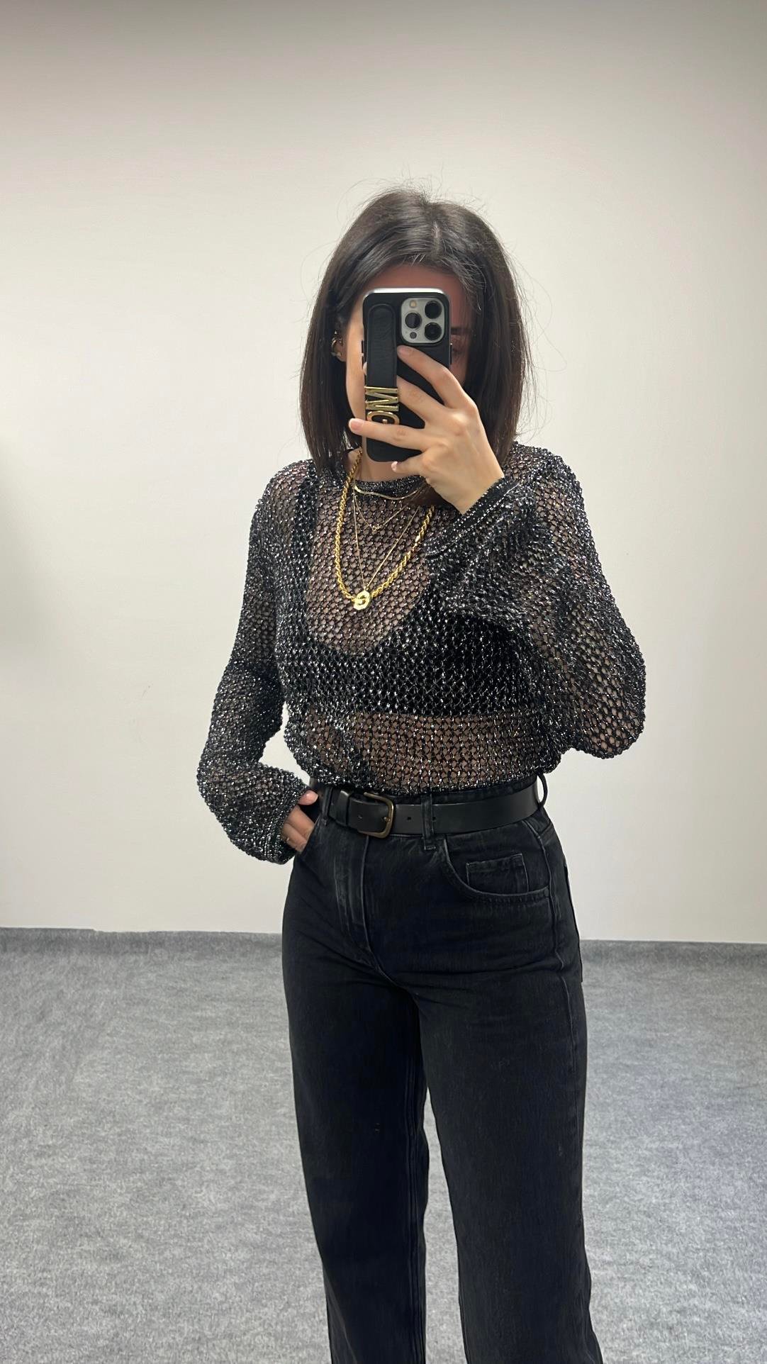 SİYAH AJURLU SİMLİ TRİKO