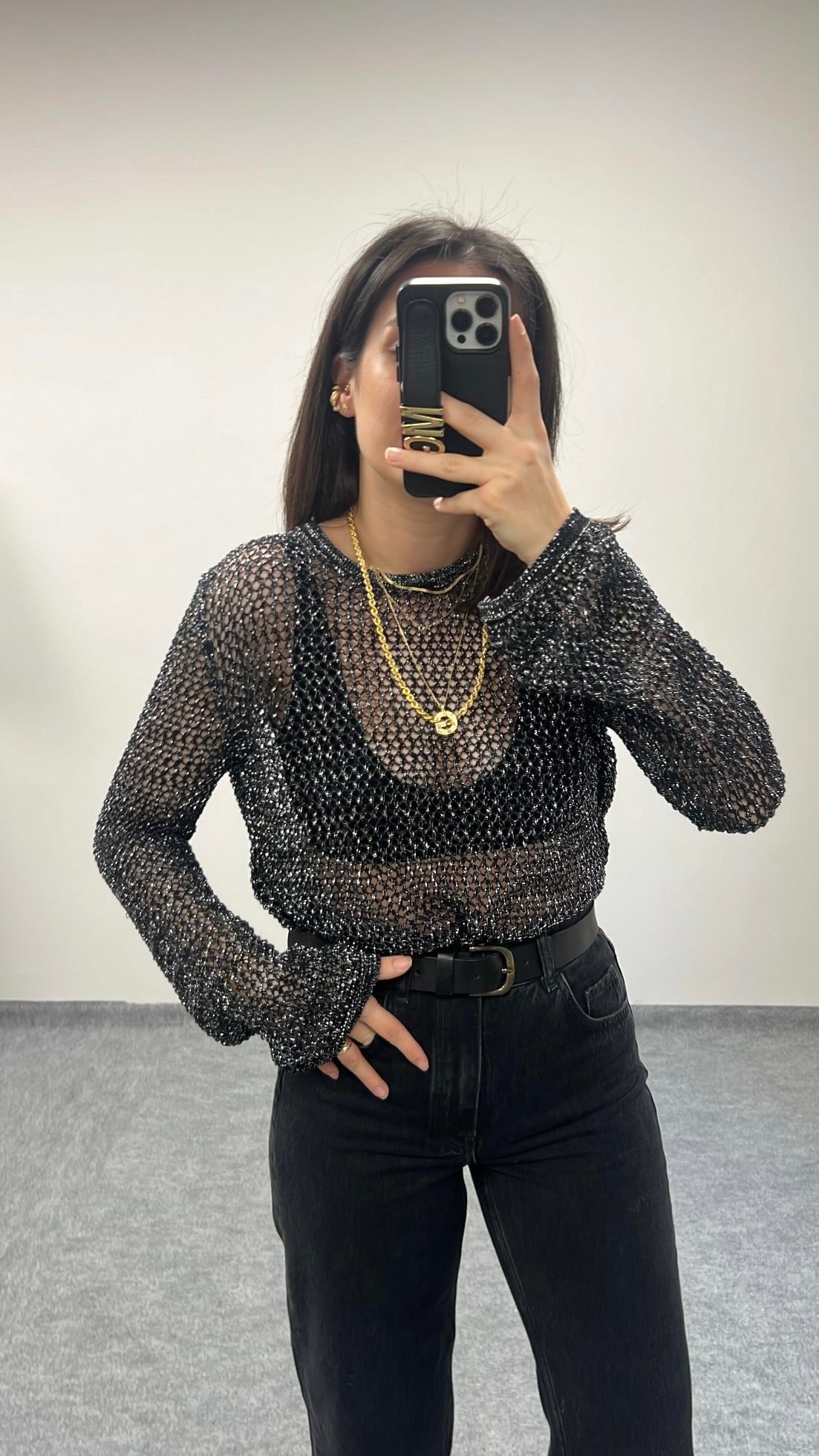 SİYAH AJURLU SİMLİ TRİKO