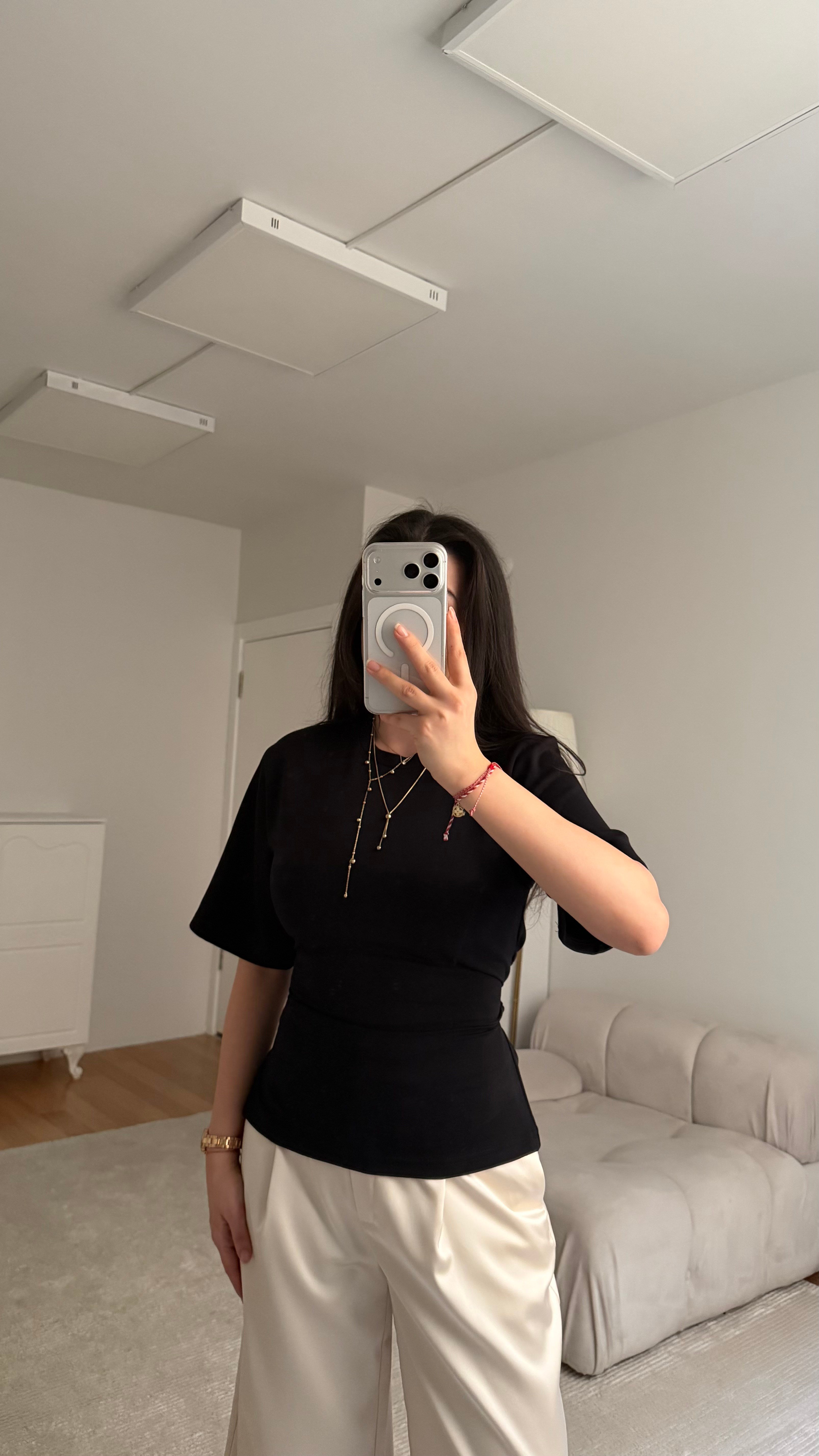 Siyah Basic Bisiklet Yaka Sırt Bağlamalı Bluz 