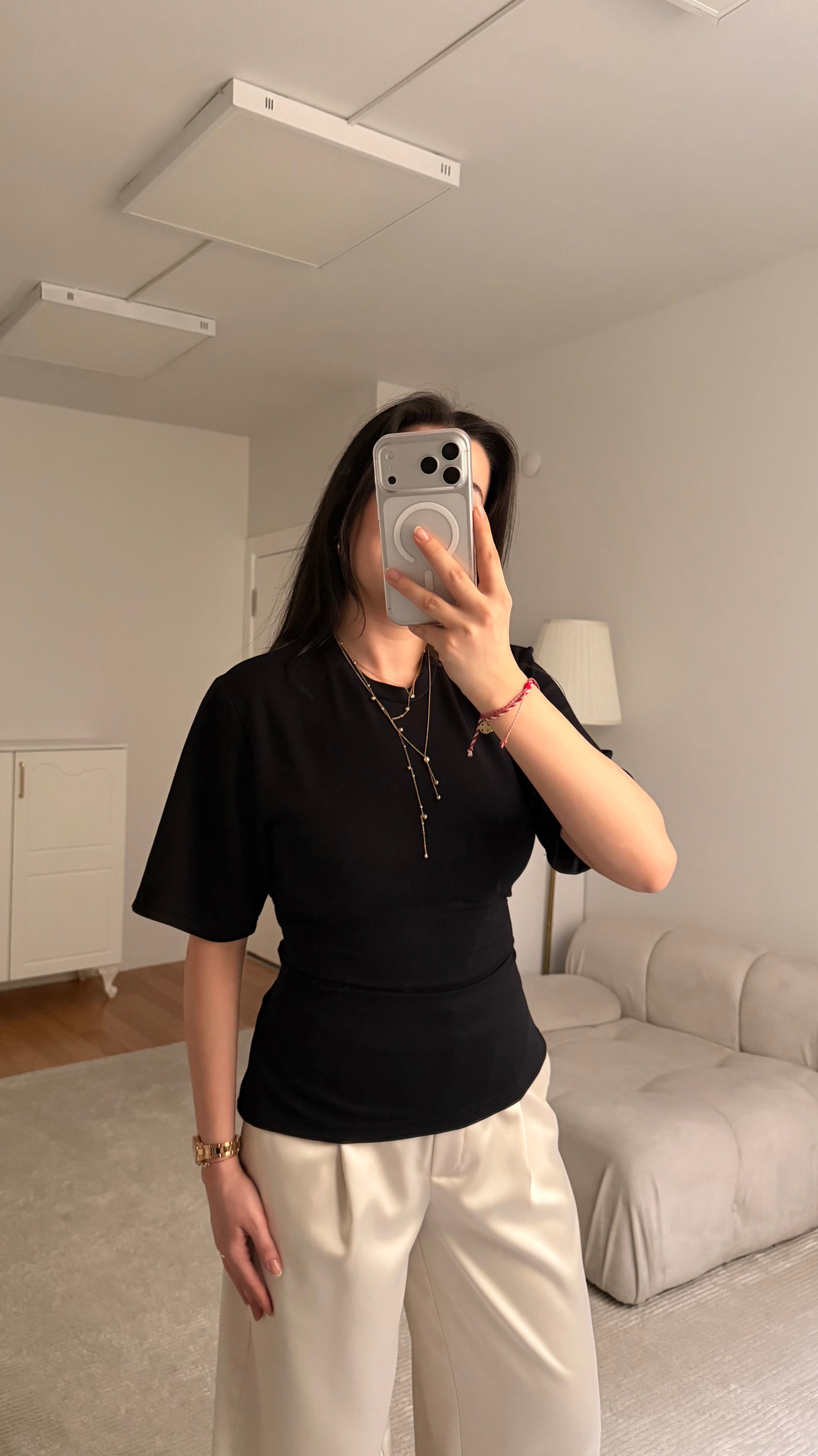 Siyah Basic Bisiklet Yaka Sırt Bağlamalı Bluz 