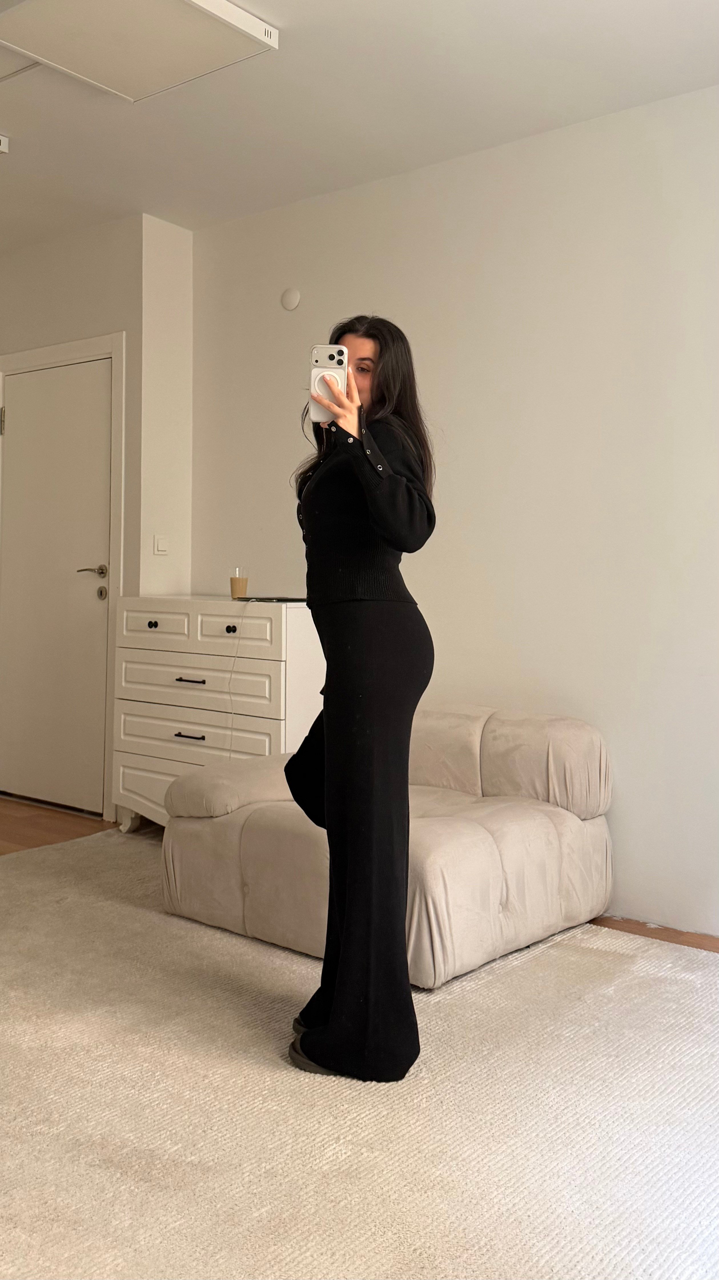 Siyah Bisiklet Yaka Çıtçıtlı 2'li Triko Takım