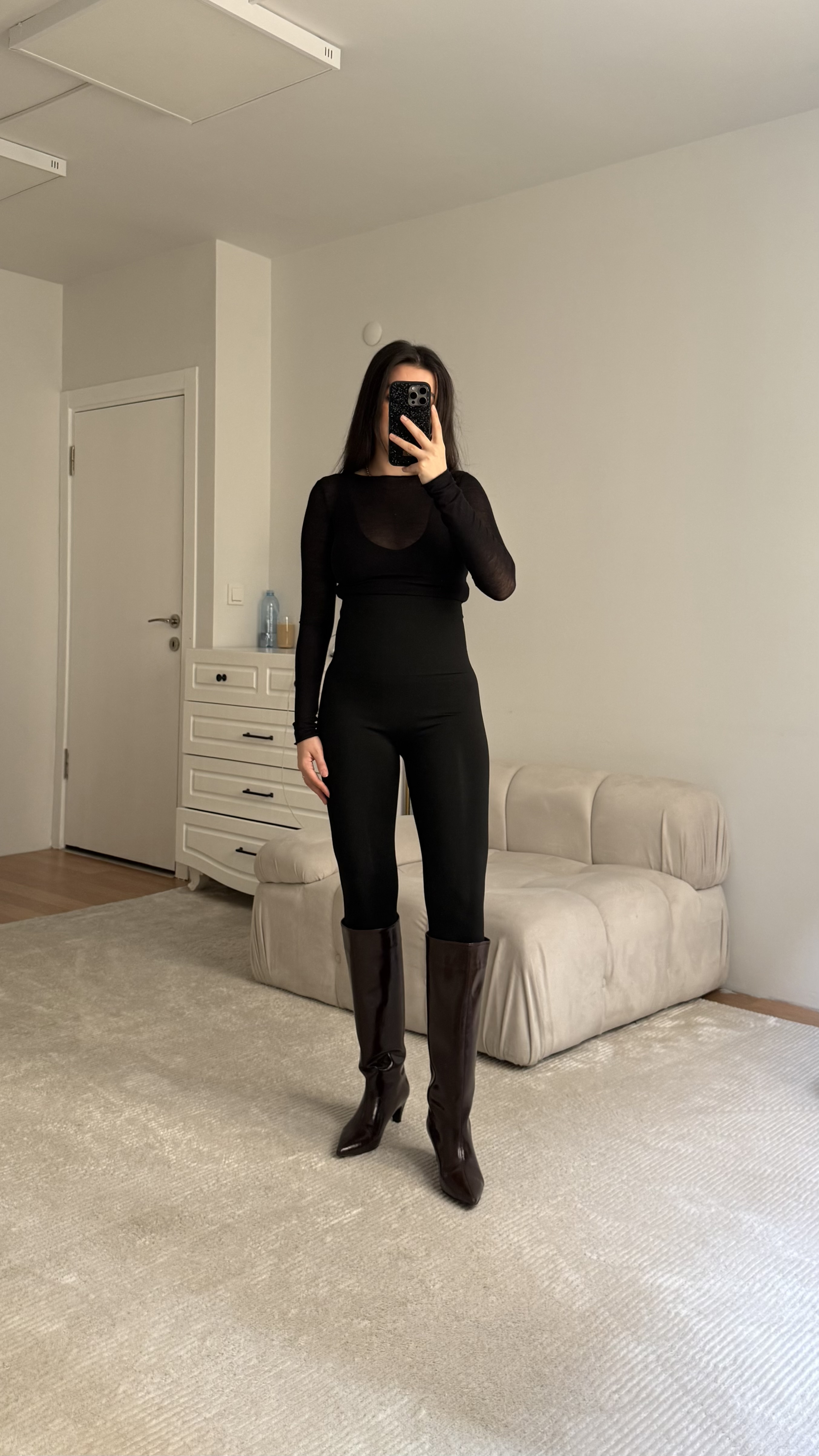 Siyah Çelik Örme Korseli Tayt