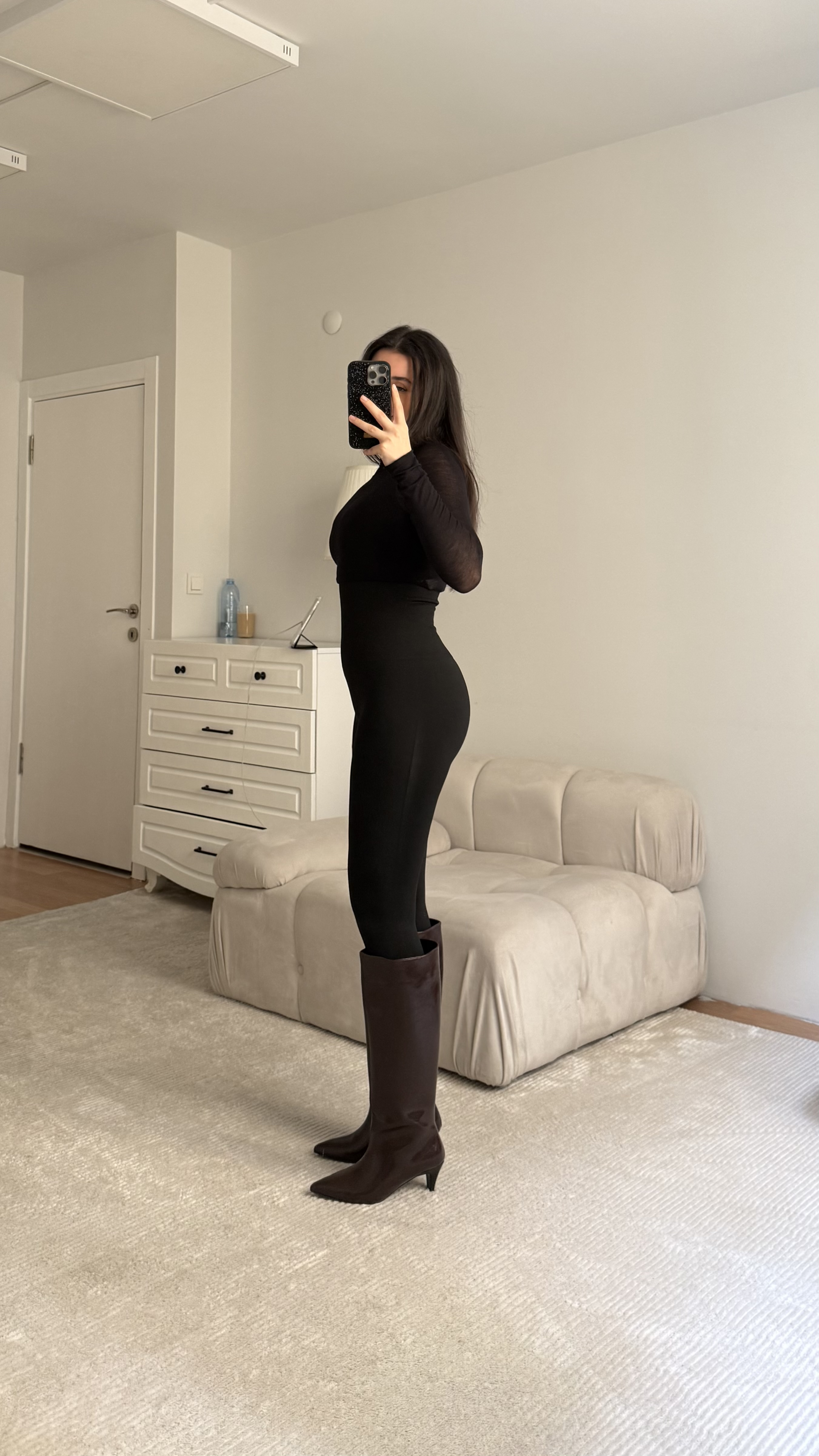 Siyah Çelik Örme Korseli Tayt