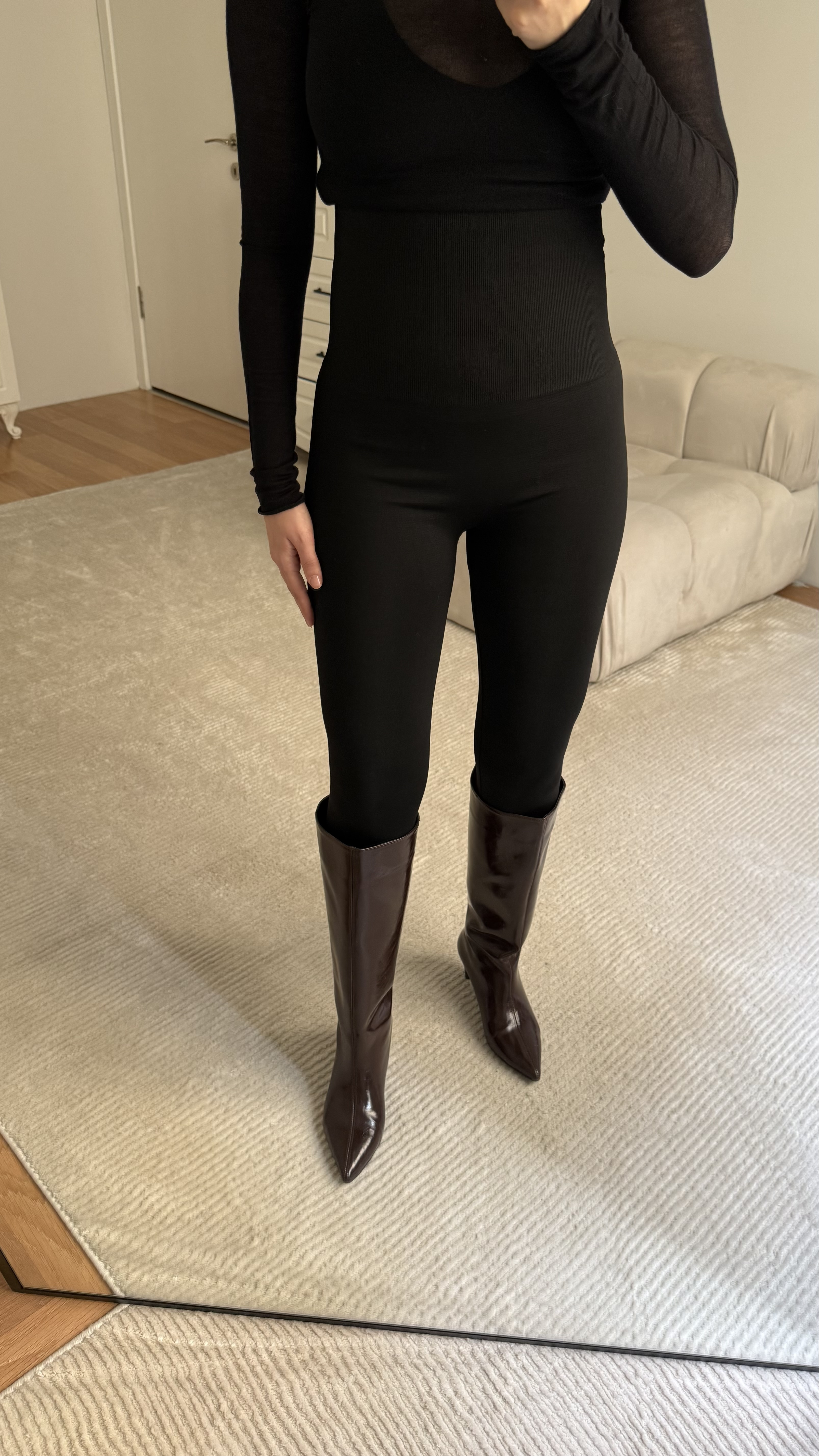 Siyah Çelik Örme Korseli Tayt