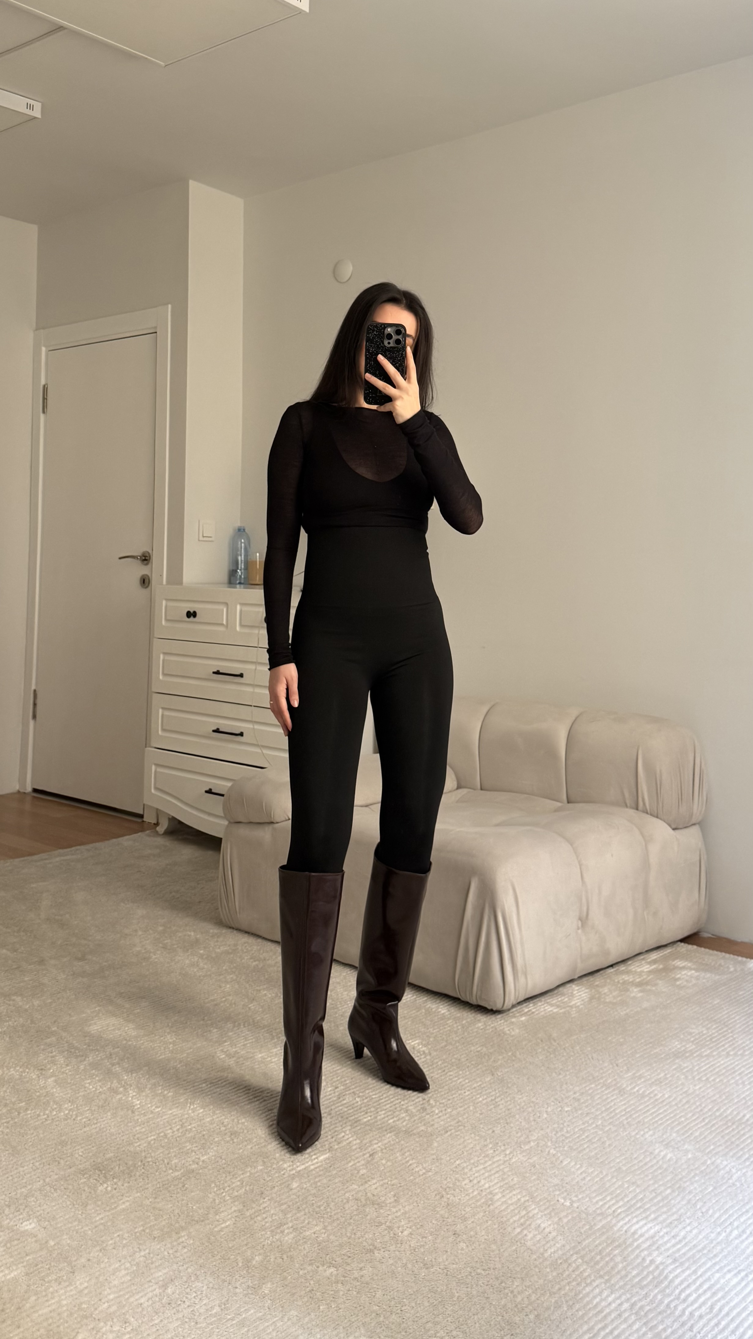 Siyah Çelik Örme Korseli Tayt