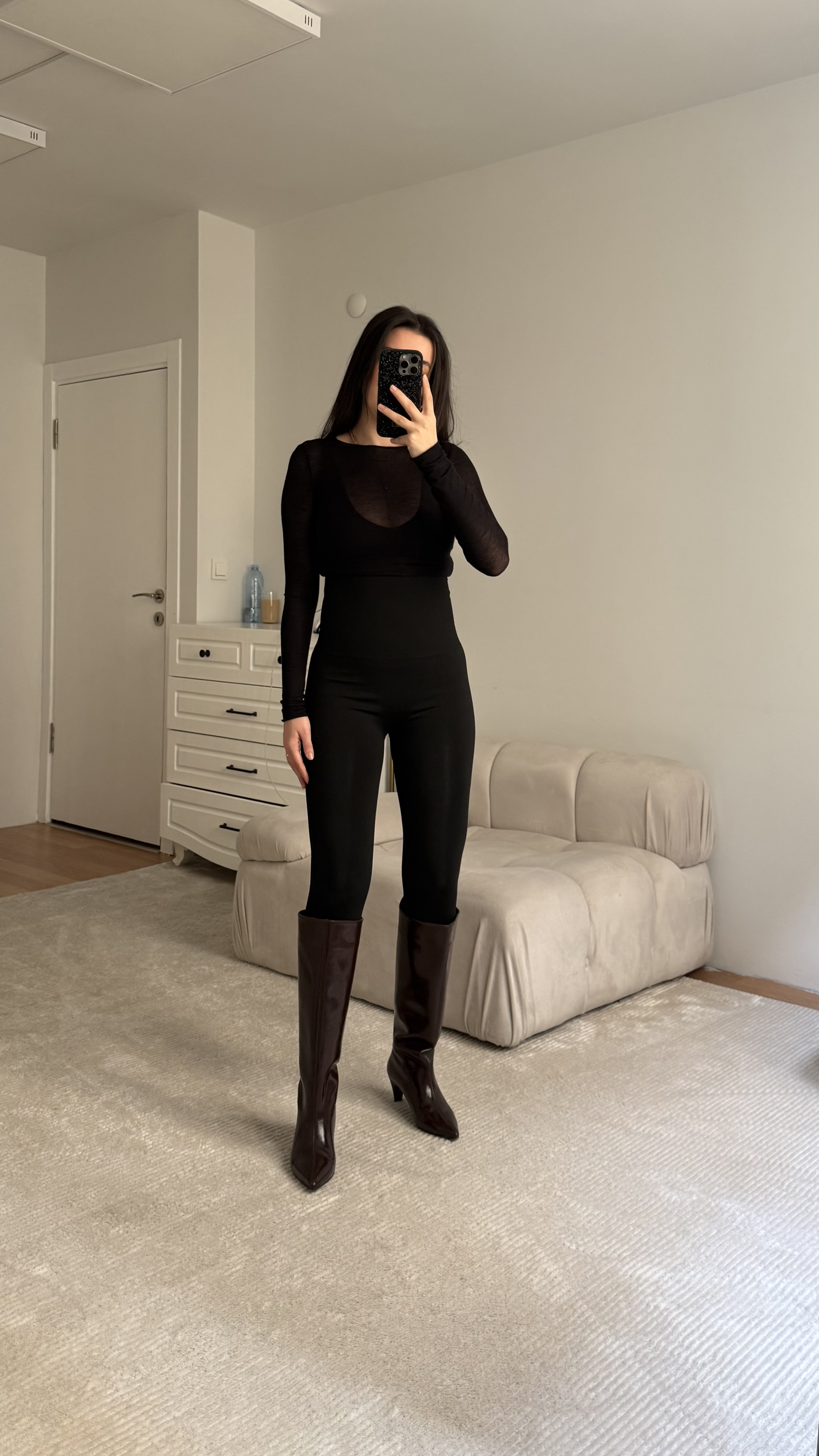 Siyah Çelik Örme Korseli Tayt