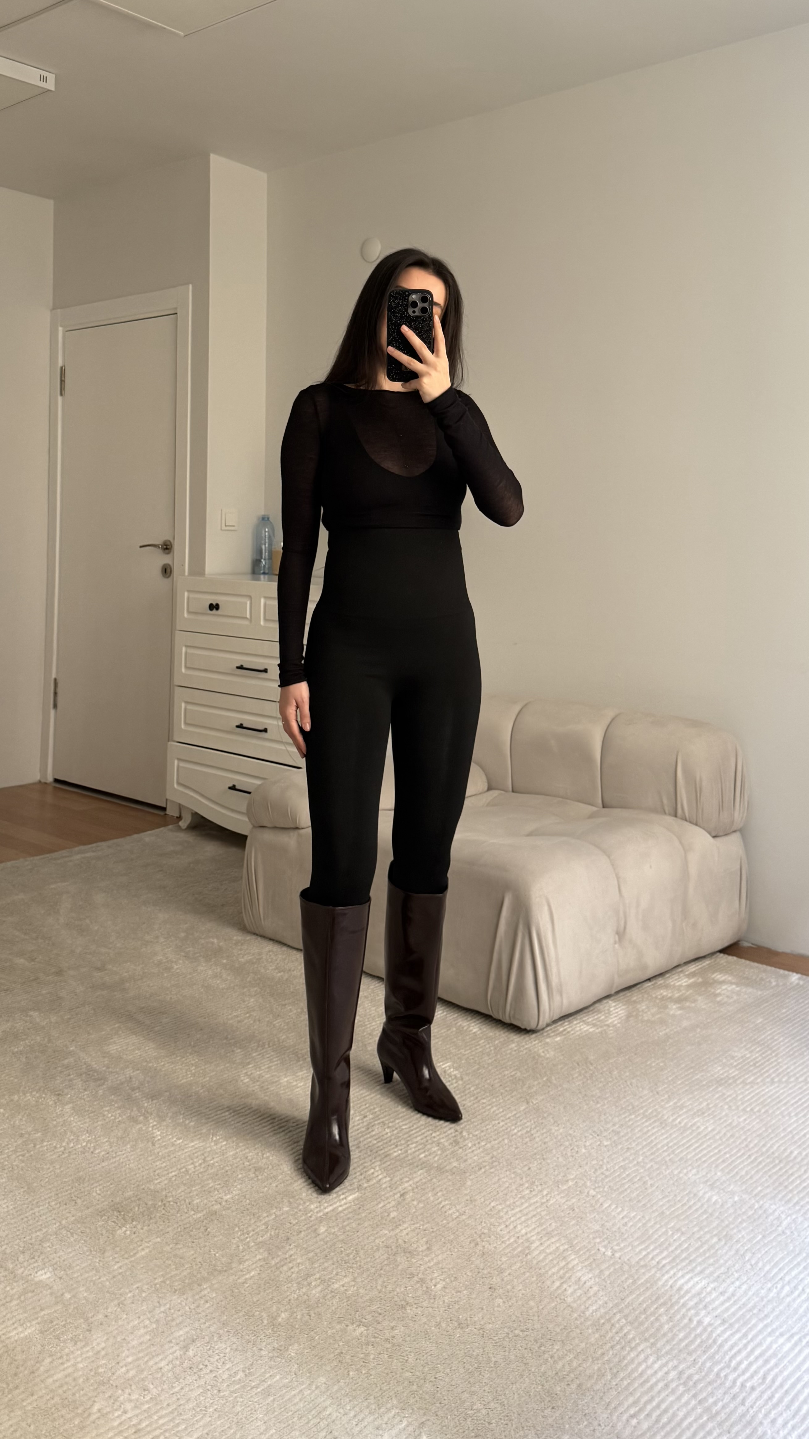 Siyah Çelik Örme Korseli Tayt