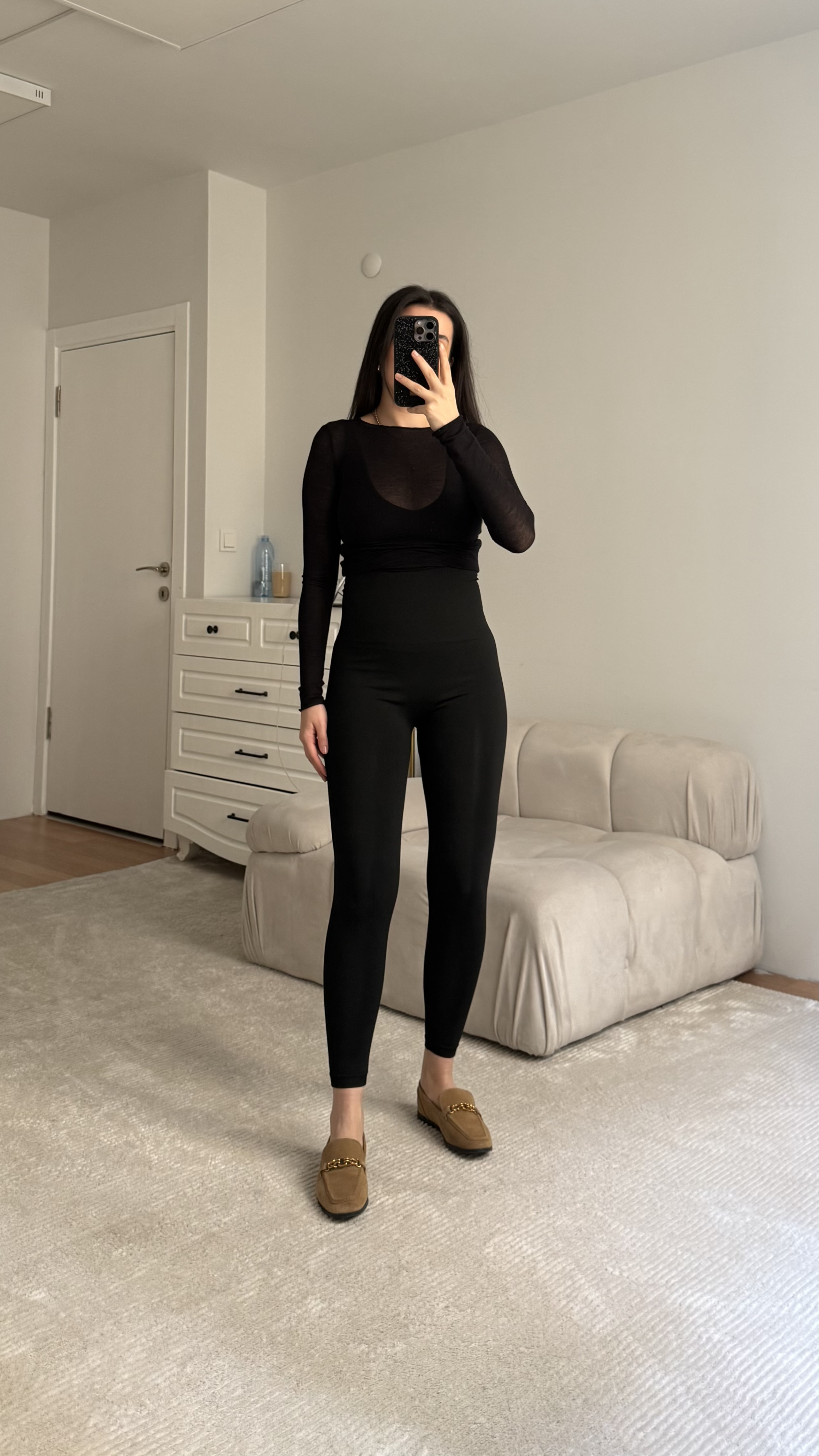 Siyah Çelik Örme Korseli Tayt