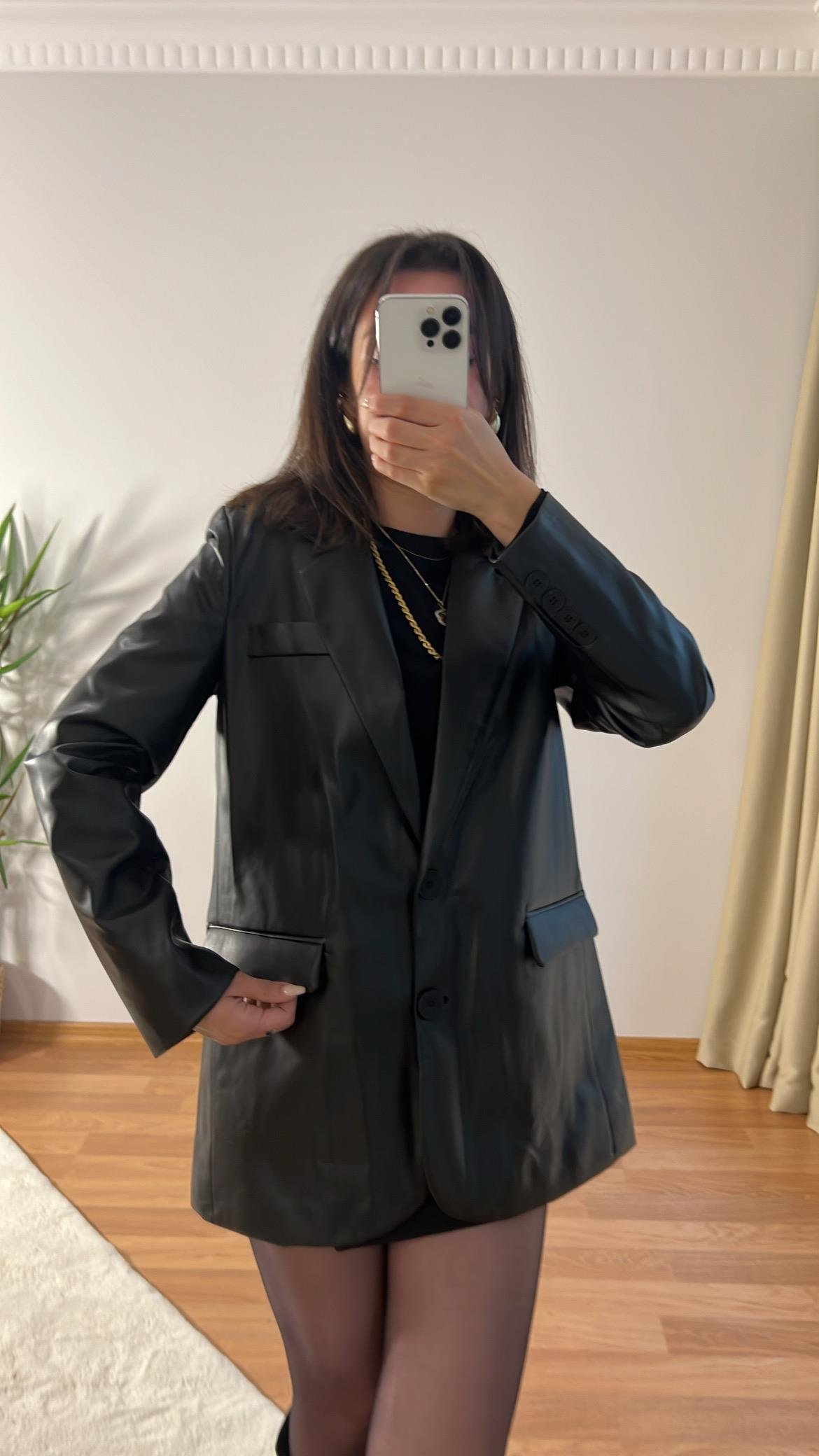 SİYAH DERİ KRUVAZE BLAZER