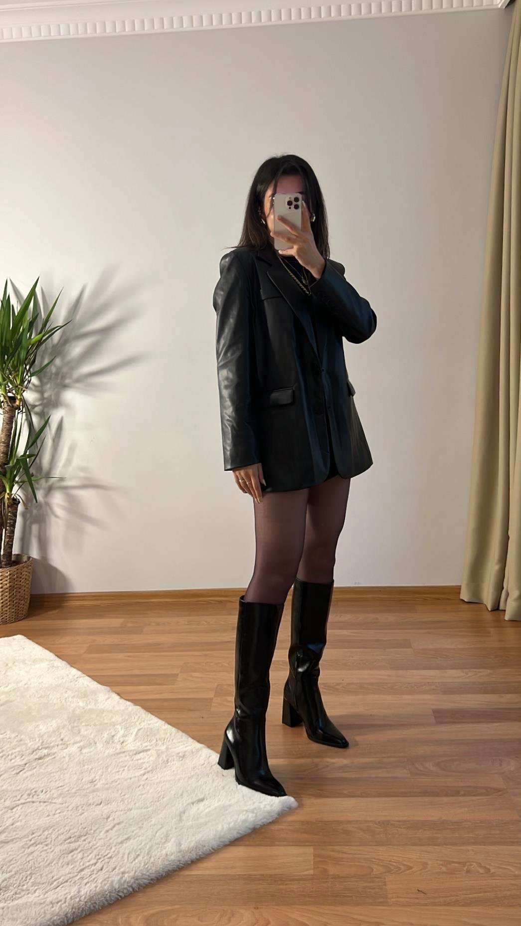 SİYAH DERİ KRUVAZE BLAZER