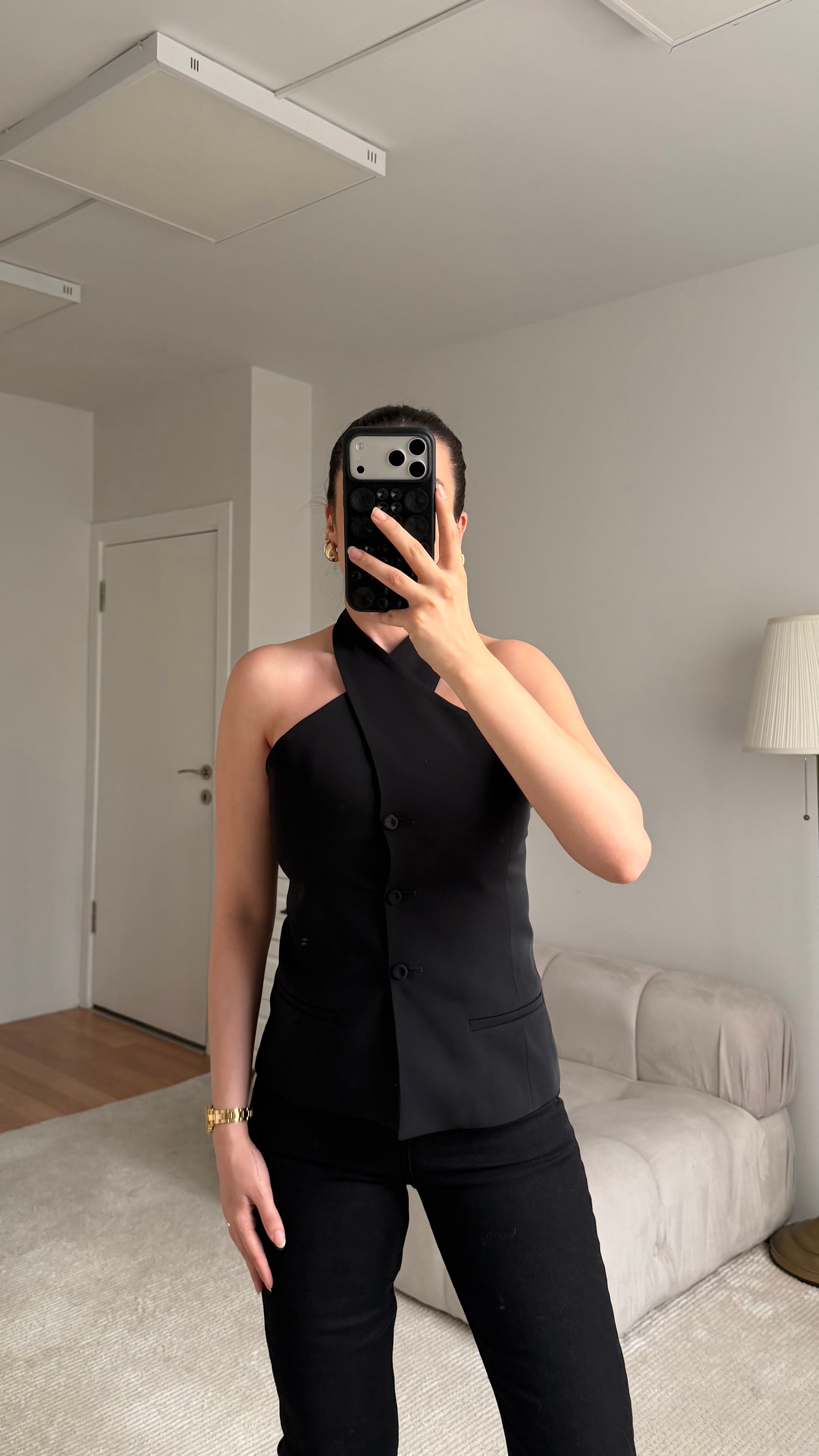 Siyah Halter Yaka Premium Yelek