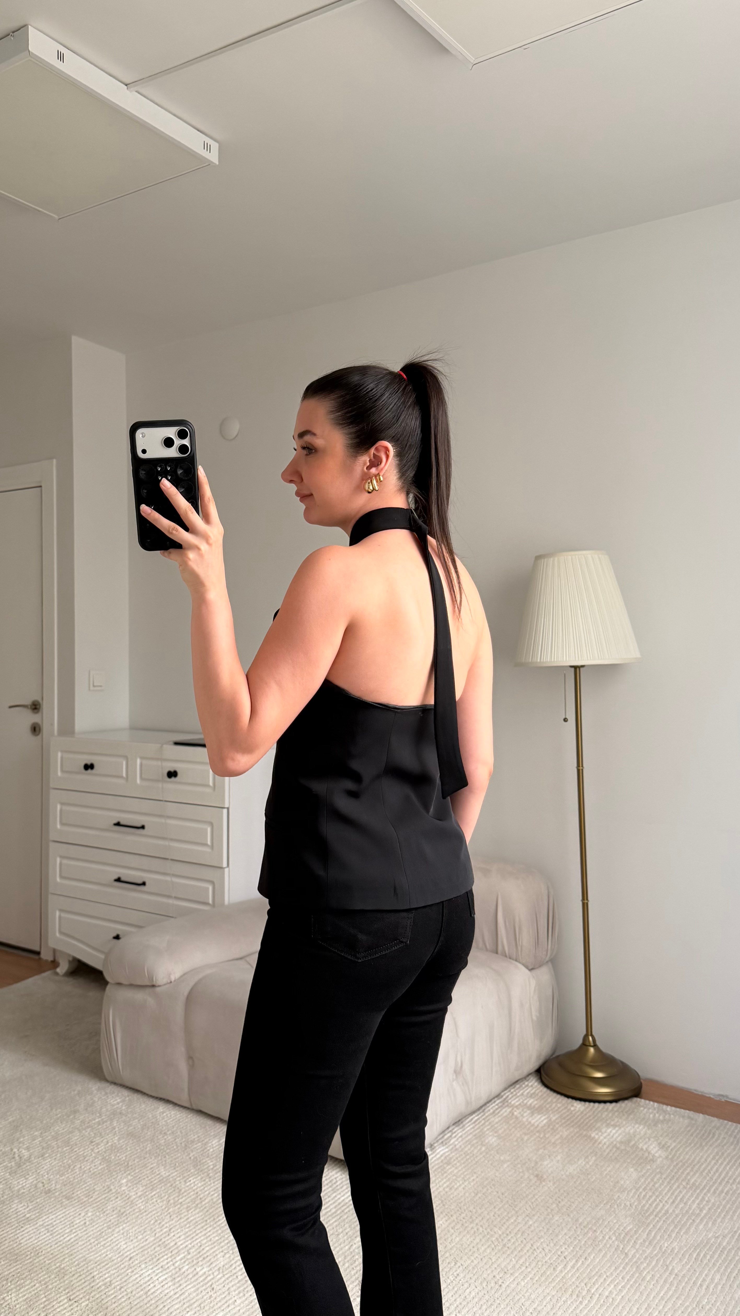 Siyah Halter Yaka Premium Yelek