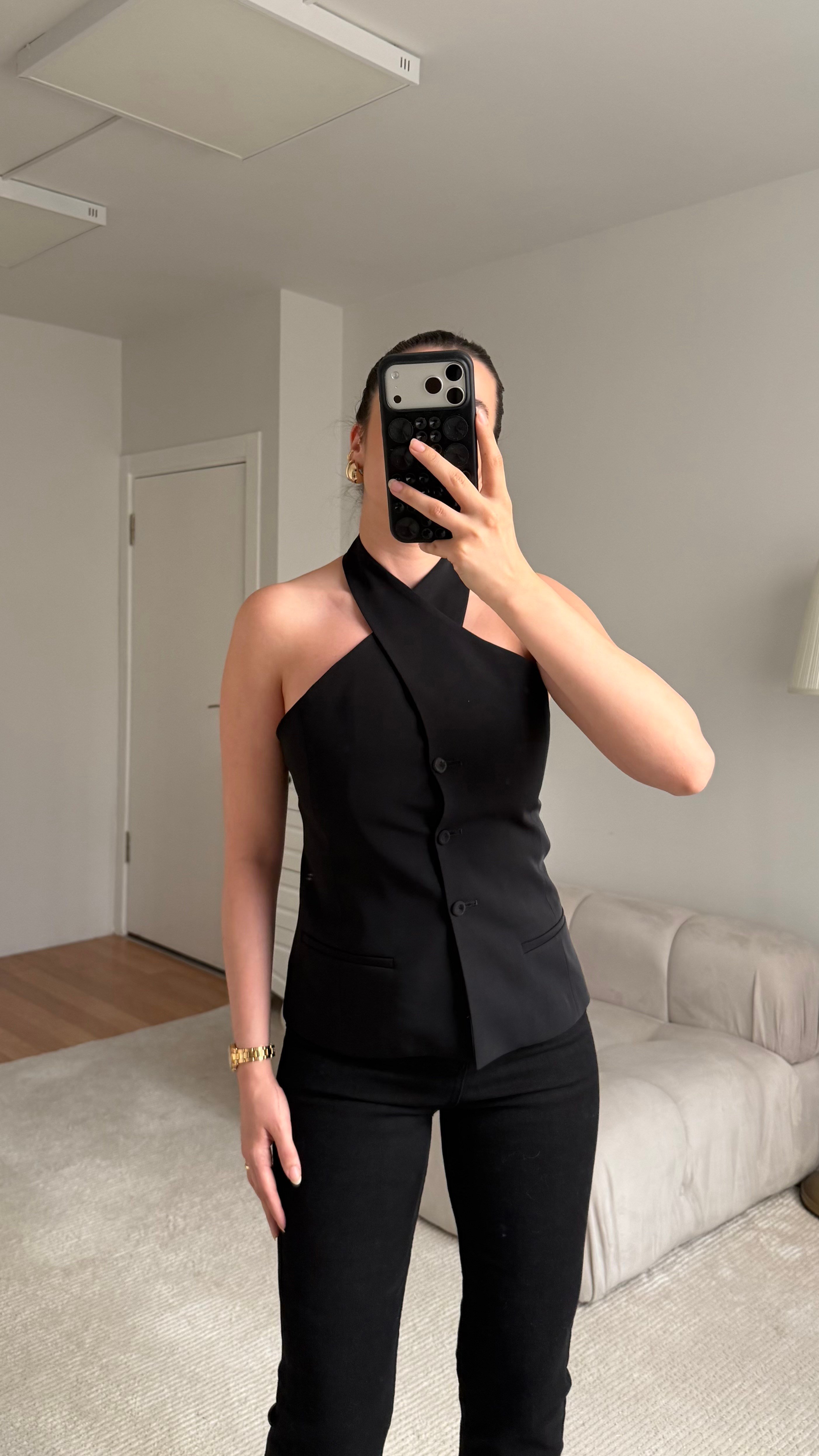 Siyah Halter Yaka Premium Yelek
