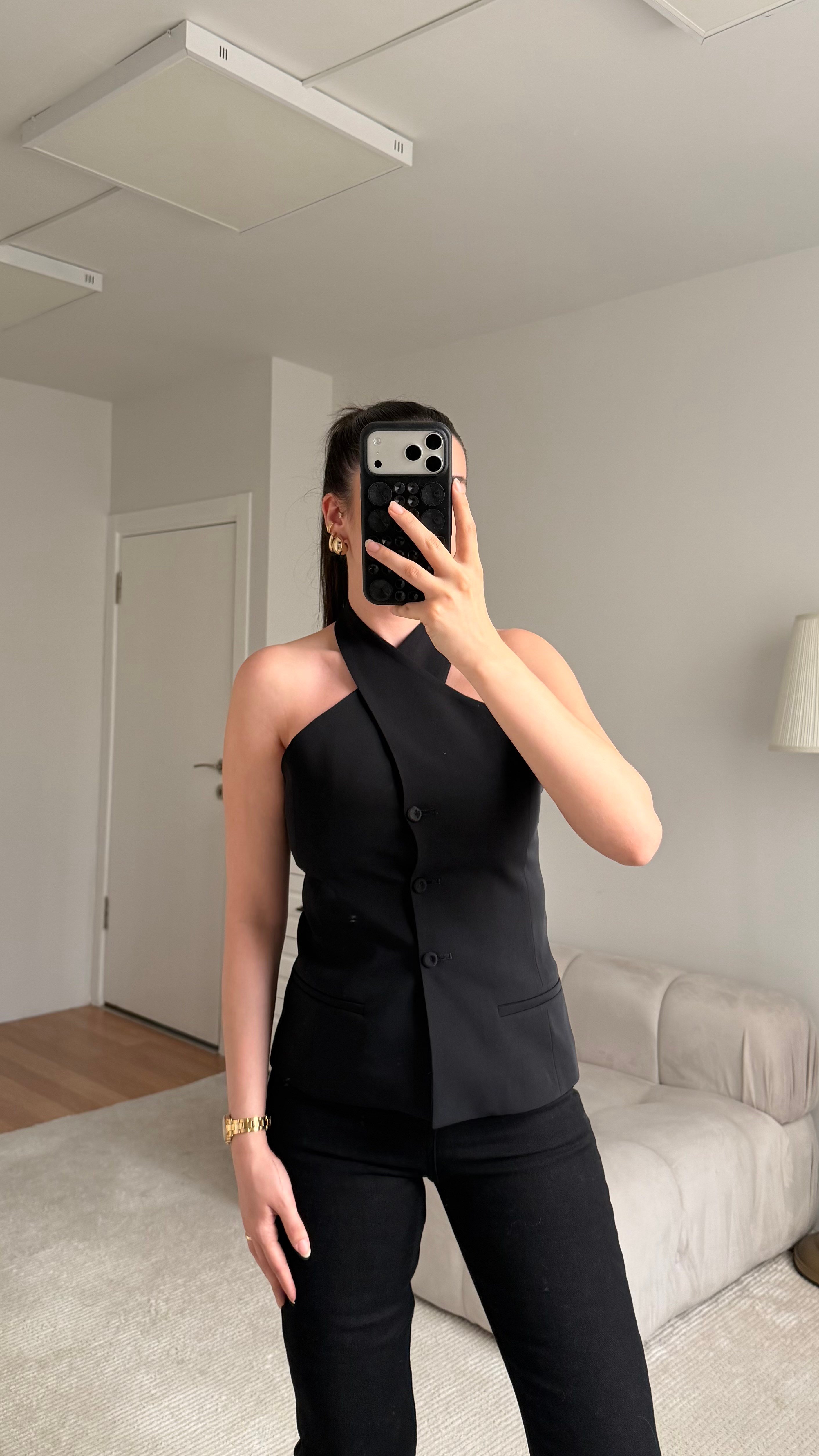 Siyah Halter Yaka Premium Yelek