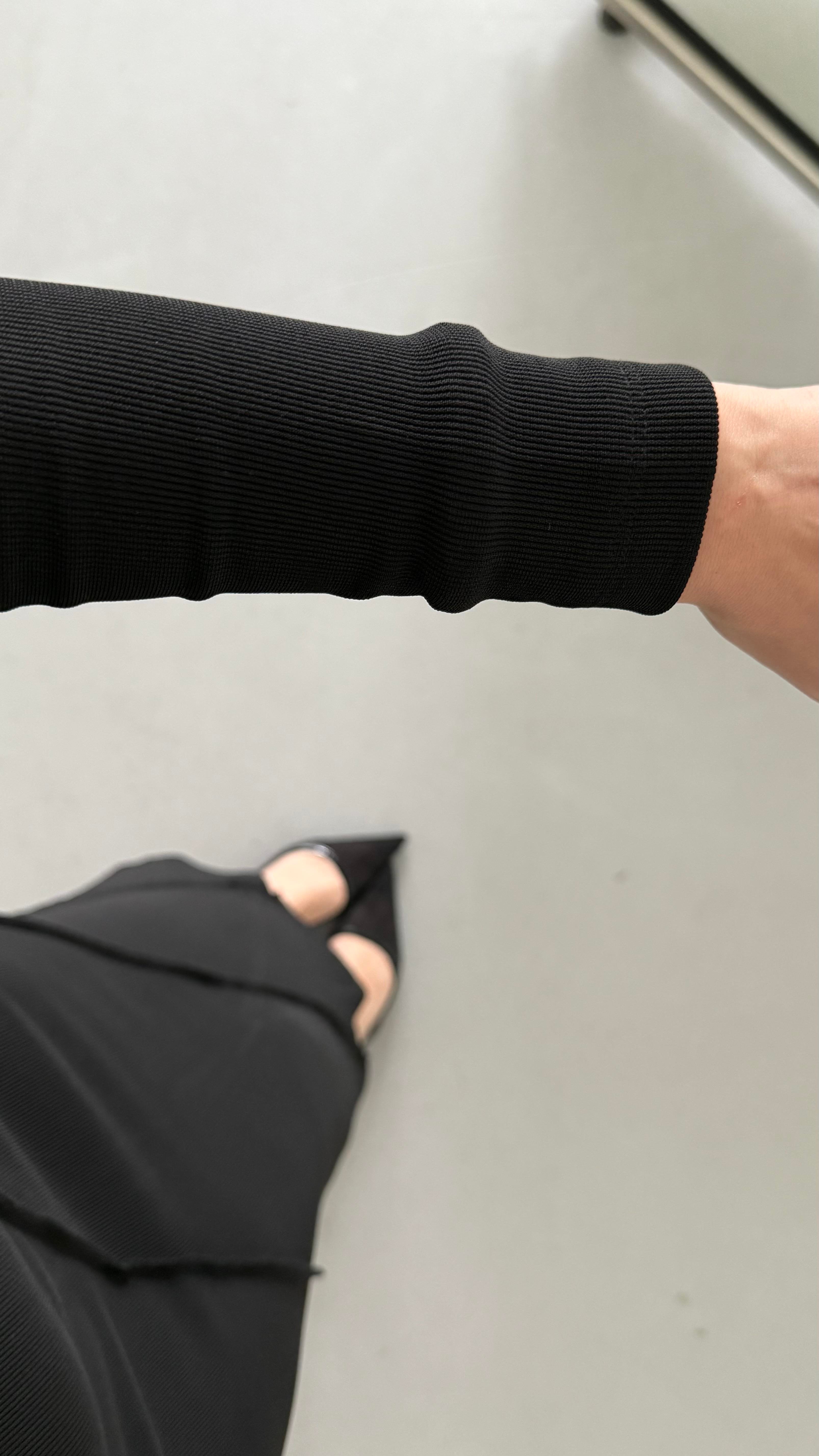 Siyah Kendinden Fitilli Örme Elbise