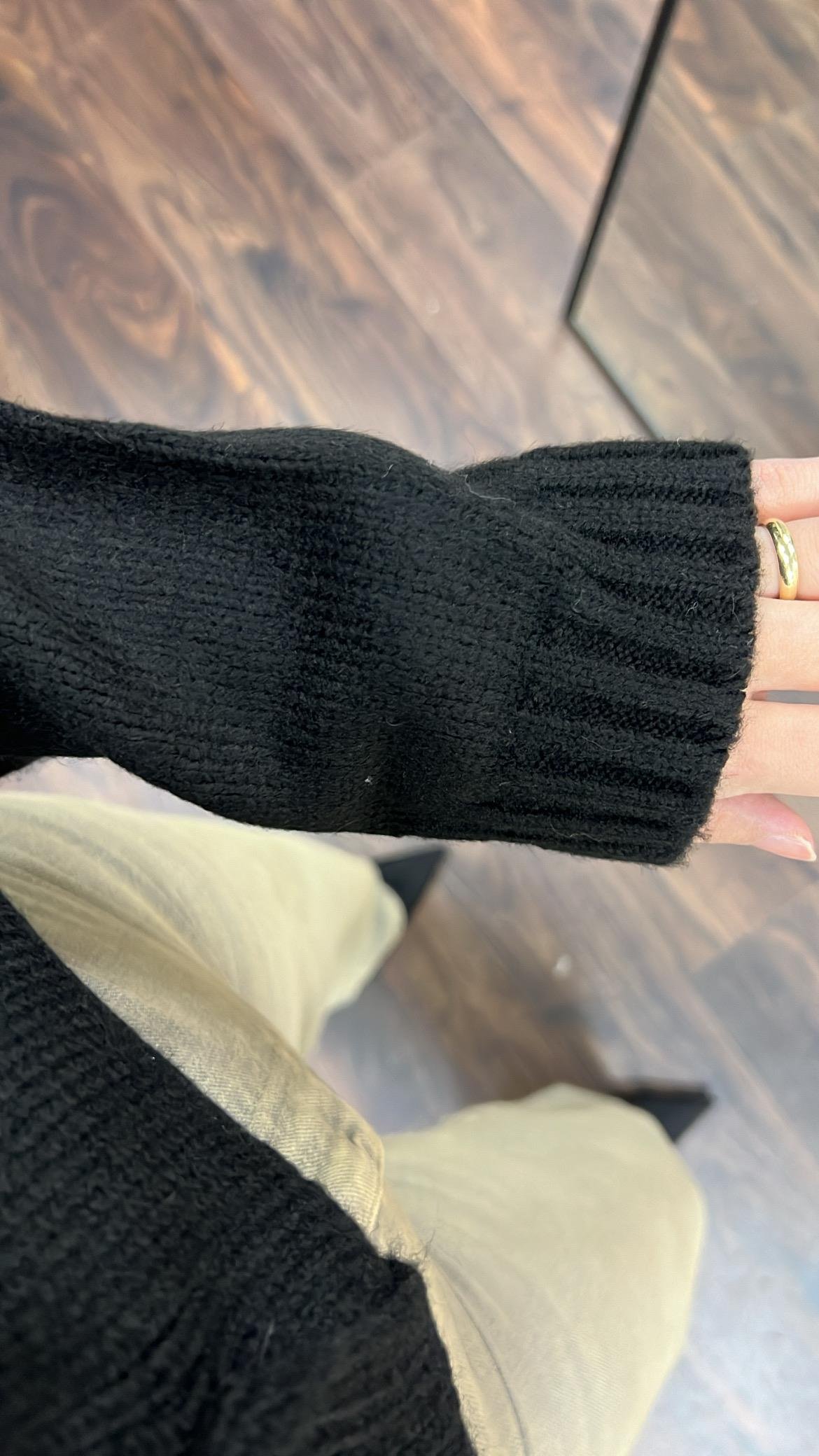 Siyah Mini Düğme Detaylı Basıc Hırka