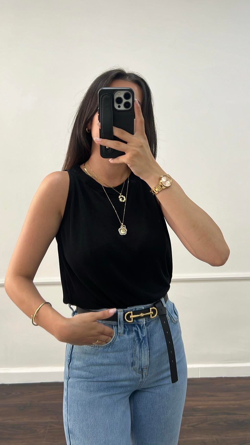 Siyah Örme %100 Viskon Halter Yaka Triko Bluz