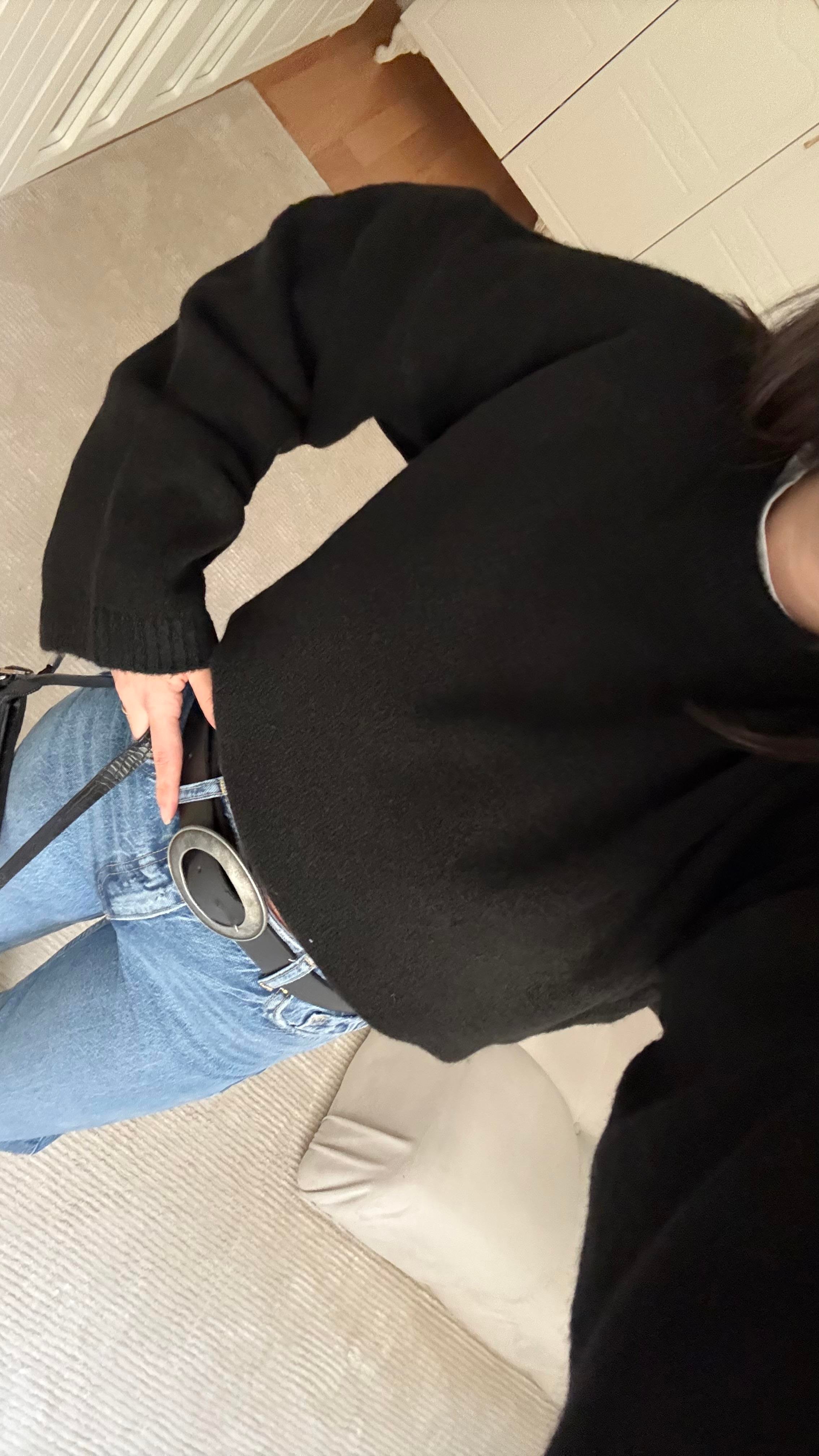 Siyah Oversize İspanyol Kol Triko Kazak