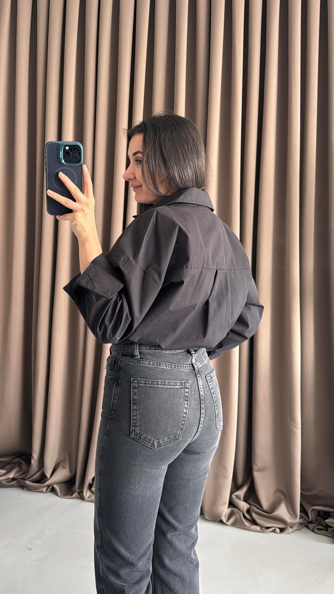 Siyah Oversize Poplin Gömlek 