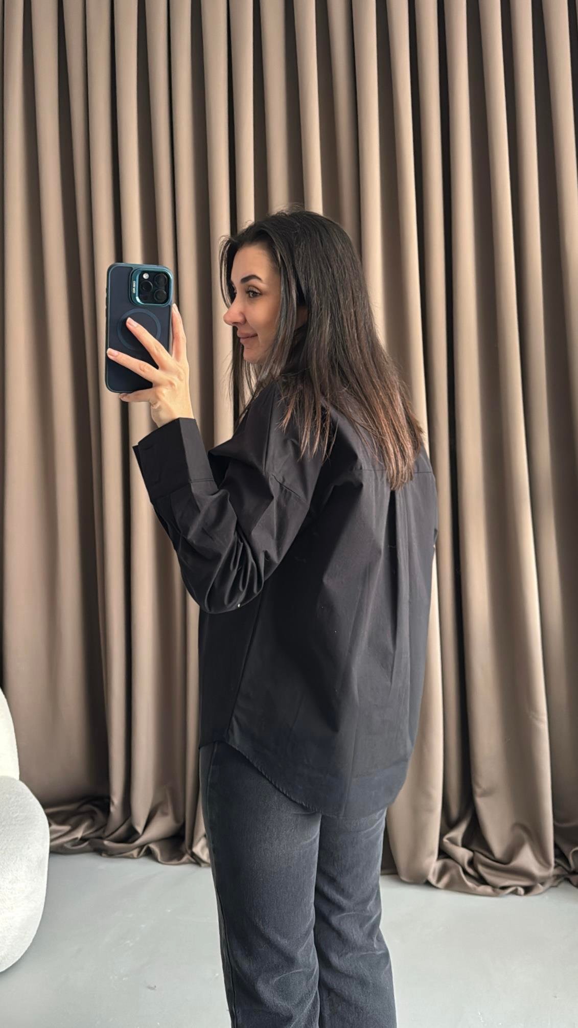 Siyah Oversize Poplin Gömlek 