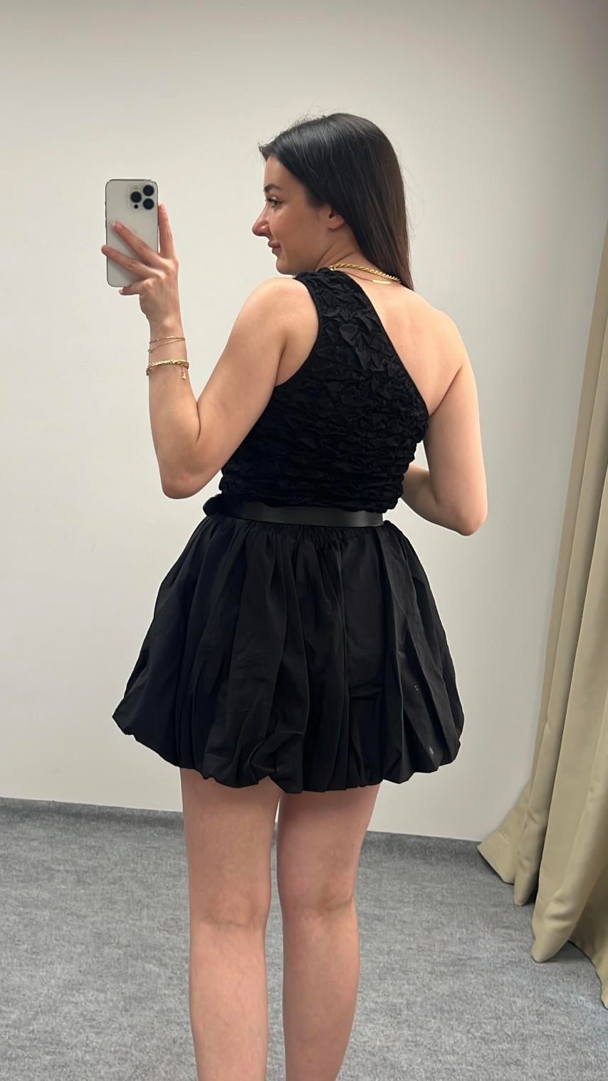 Siyah Paraşüt Mini Balon Etek