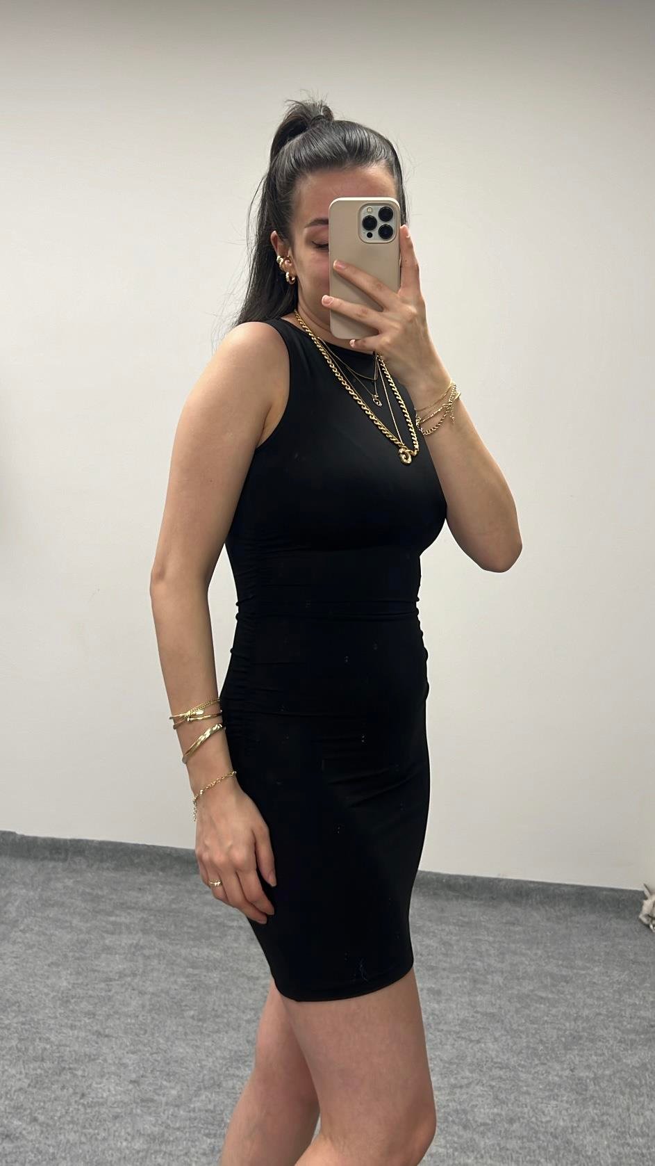 SİYAH SOFT TOUCH DRAPE DETAY ELBİSE