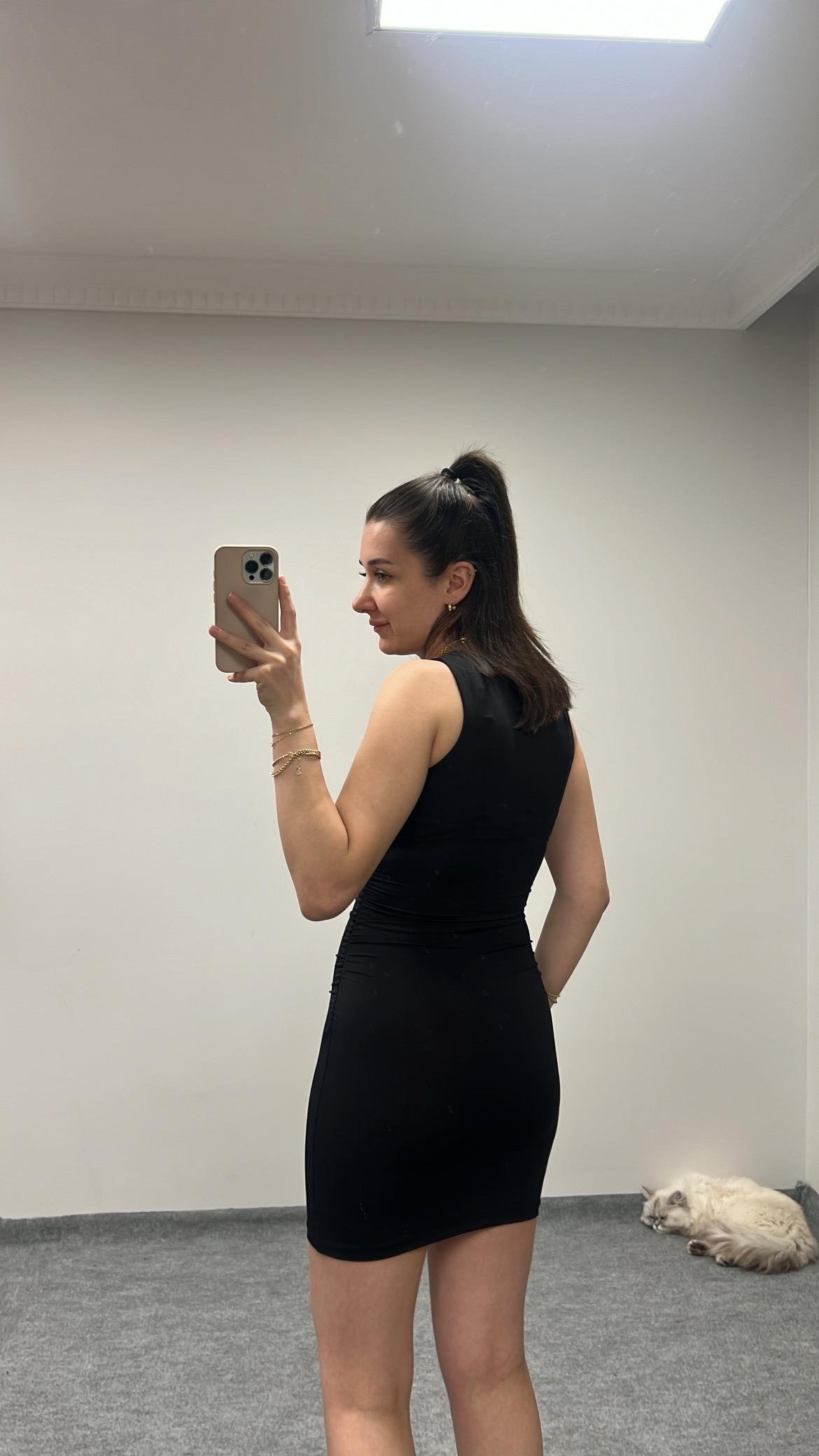 SİYAH SOFT TOUCH DRAPE DETAY ELBİSE