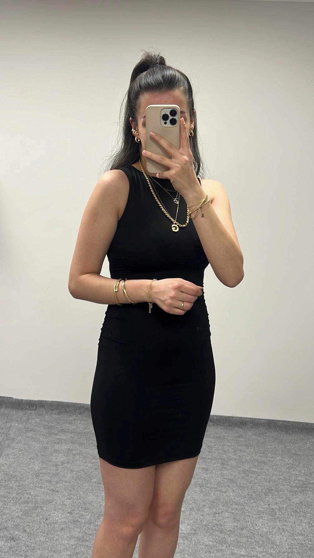 SİYAH SOFT TOUCH DRAPE DETAY ELBİSE