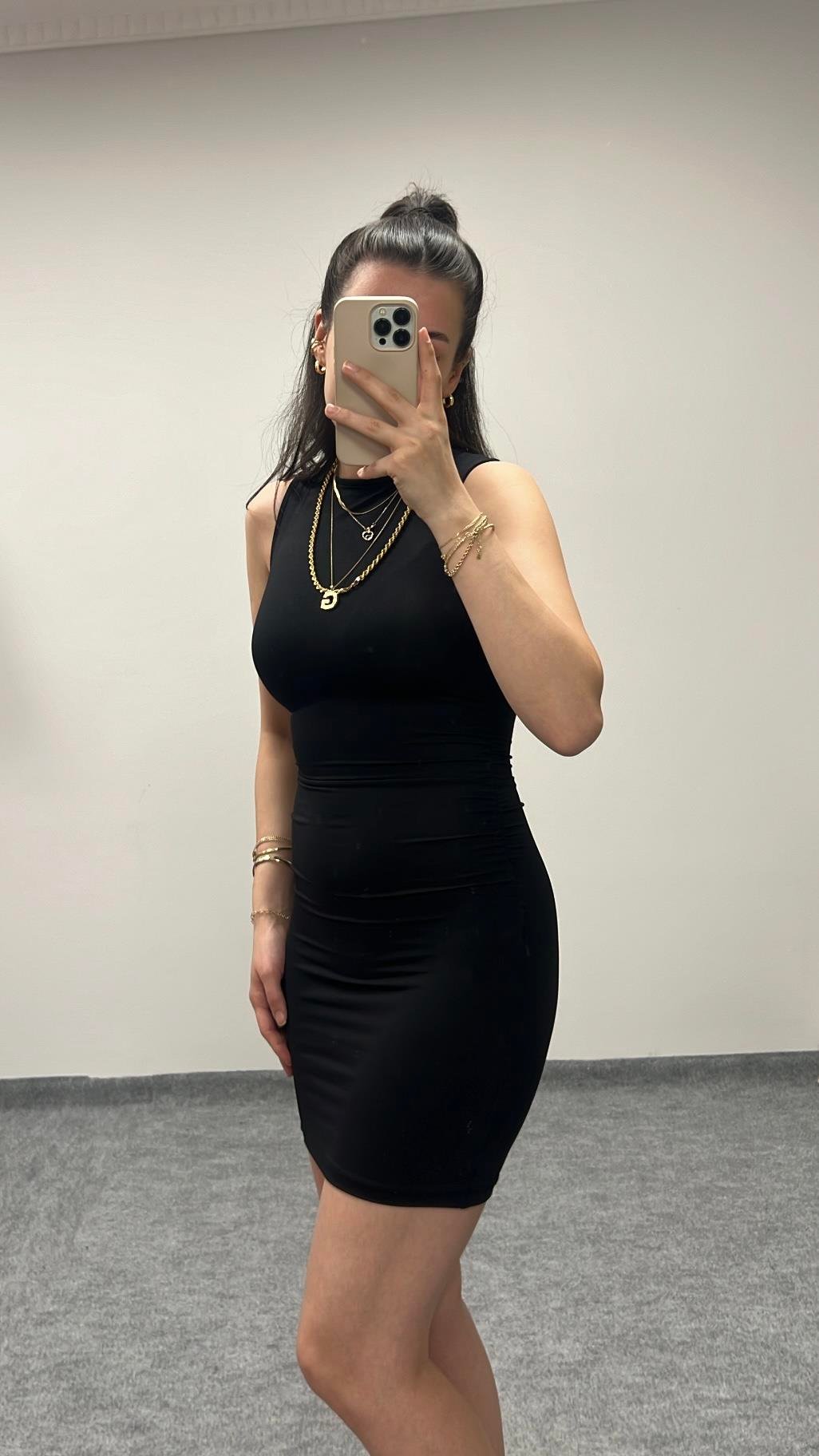 SİYAH SOFT TOUCH DRAPE DETAY ELBİSE